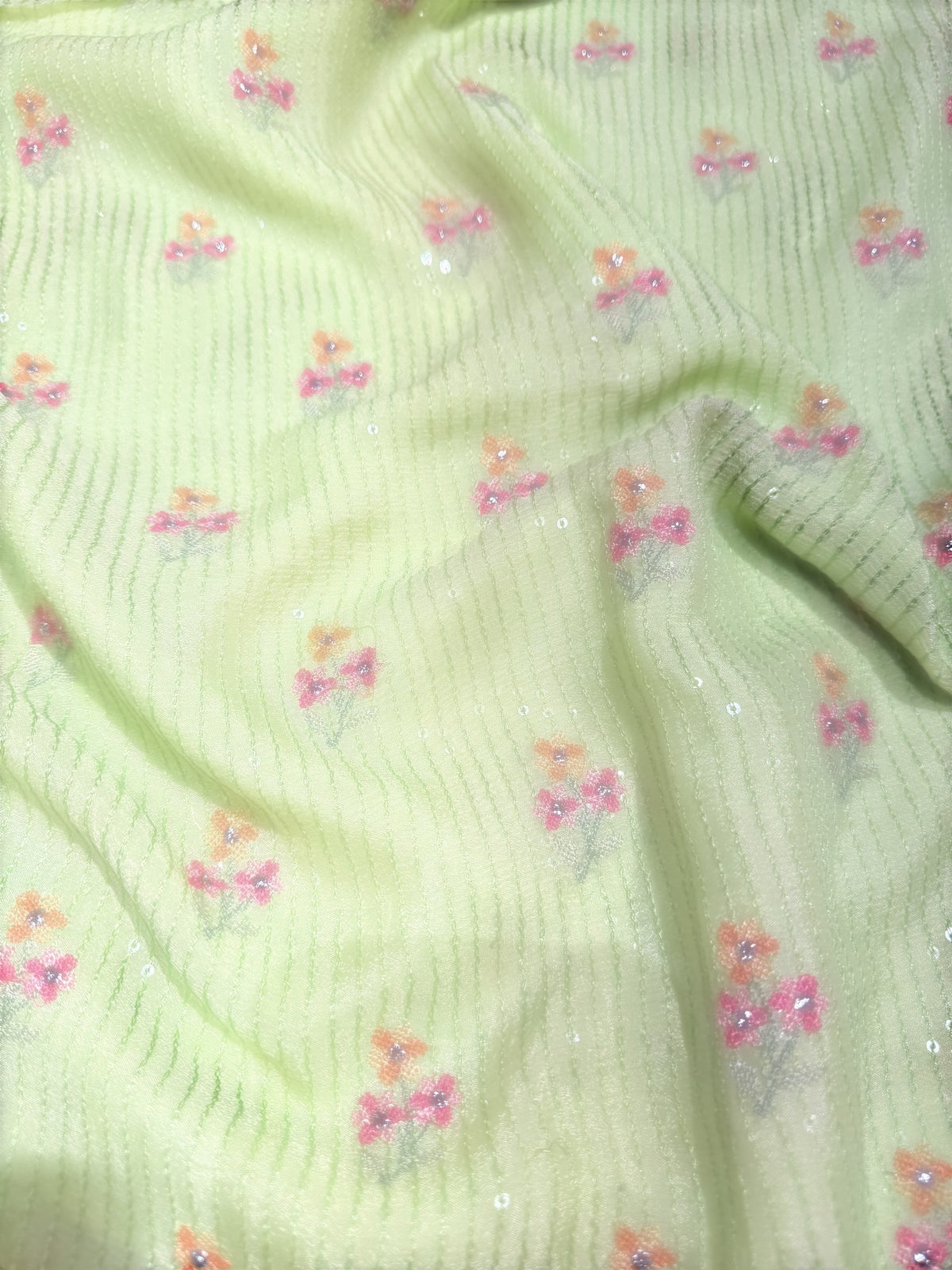 Sea Green chiffon saree with embroidery