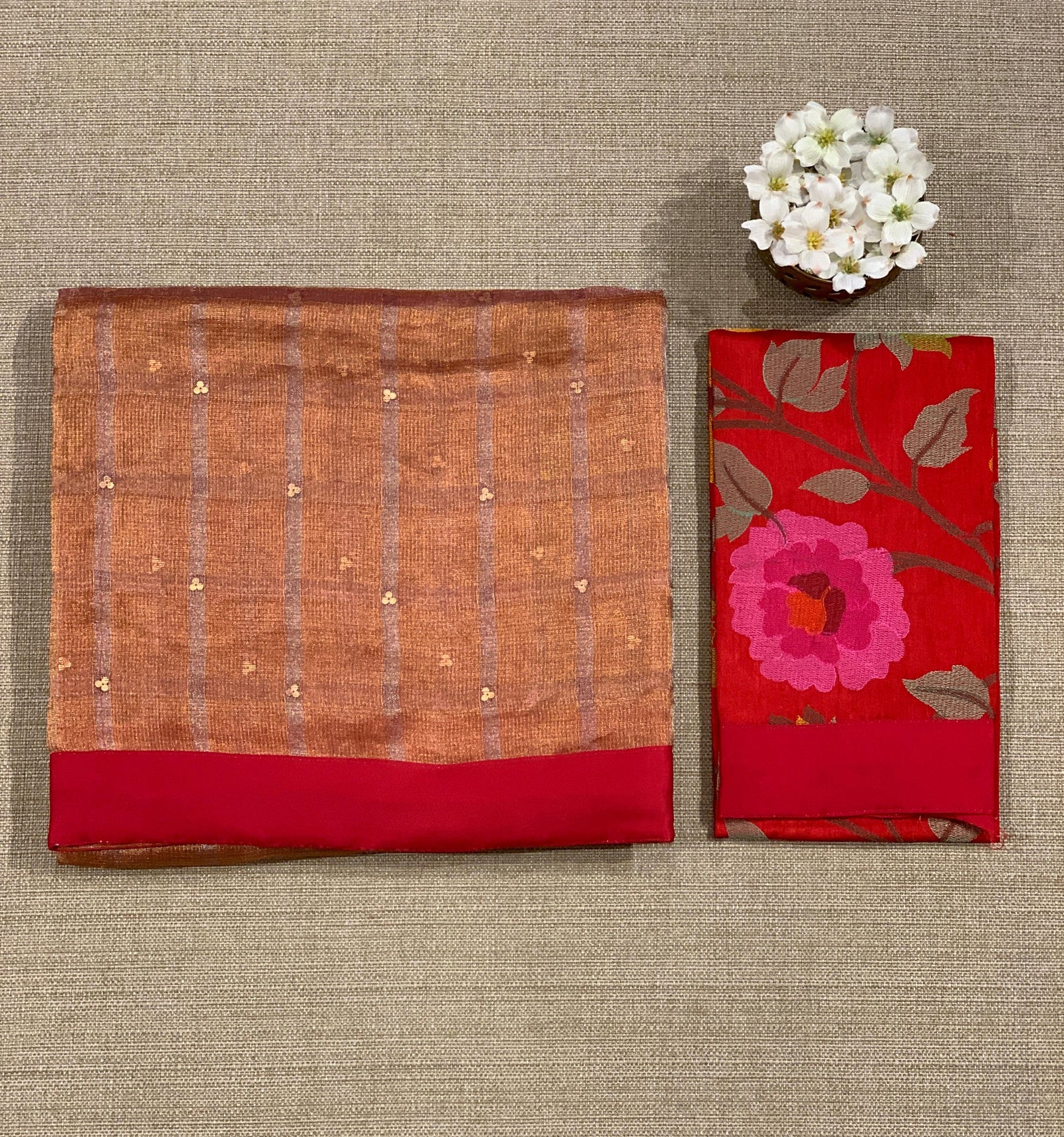 Red Tissue saree with kanchi silk embroidered blouse