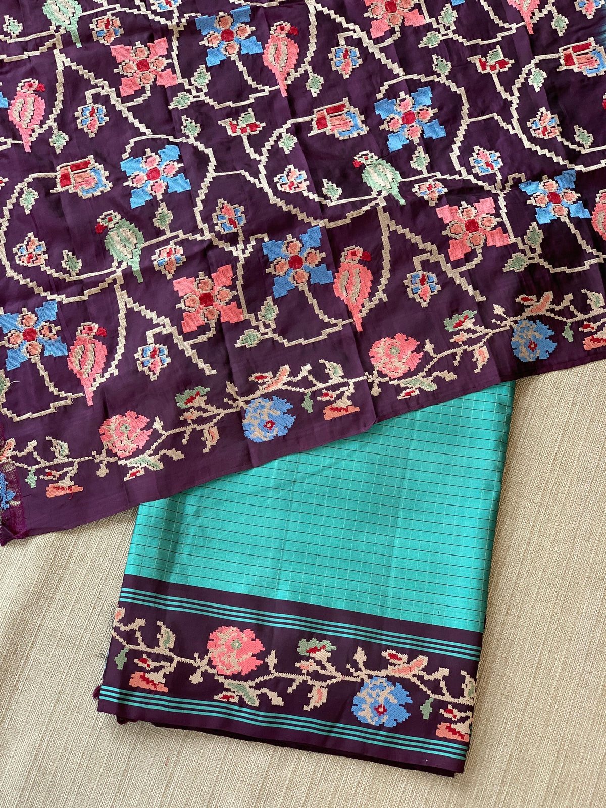 Teal & Grape Wine Combo Vintage Kanchi soft silk saree with embroidery