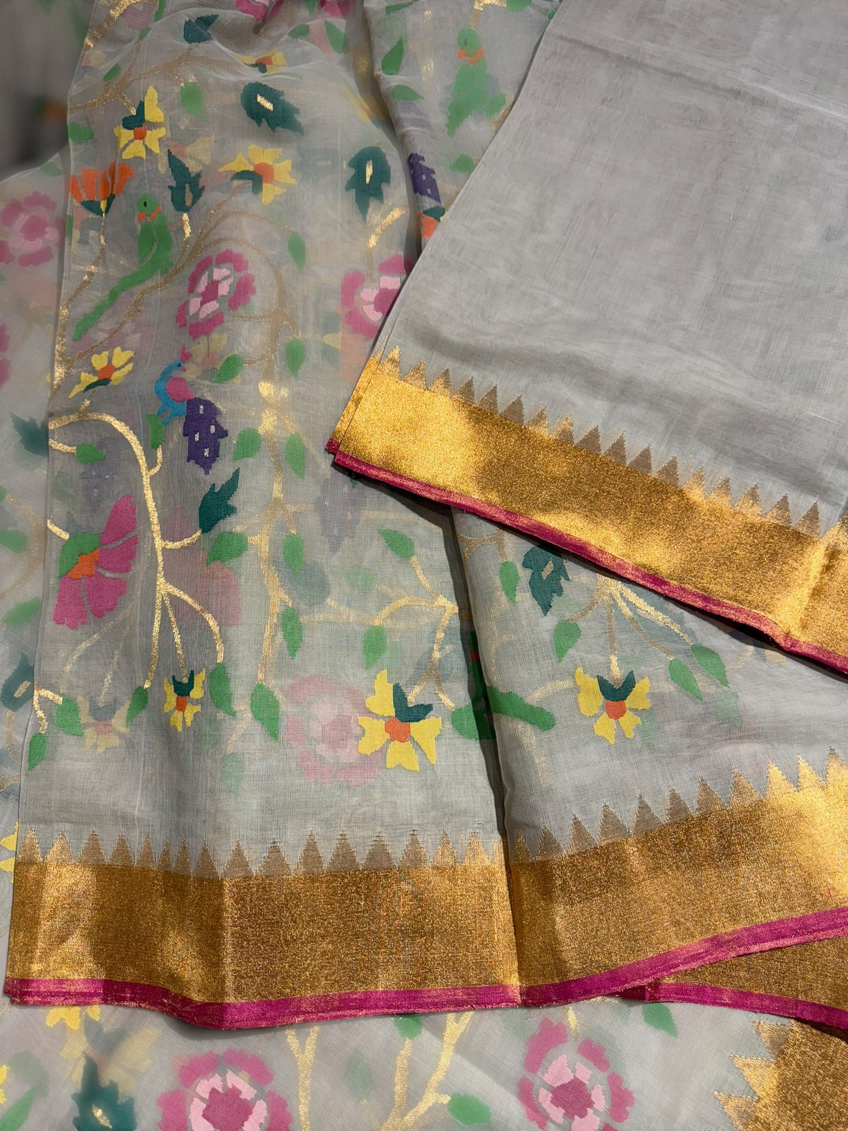 Ponduru Khadi Jamdani Allover multi Meenakari Weaving Saree With Premium 60/60 Count