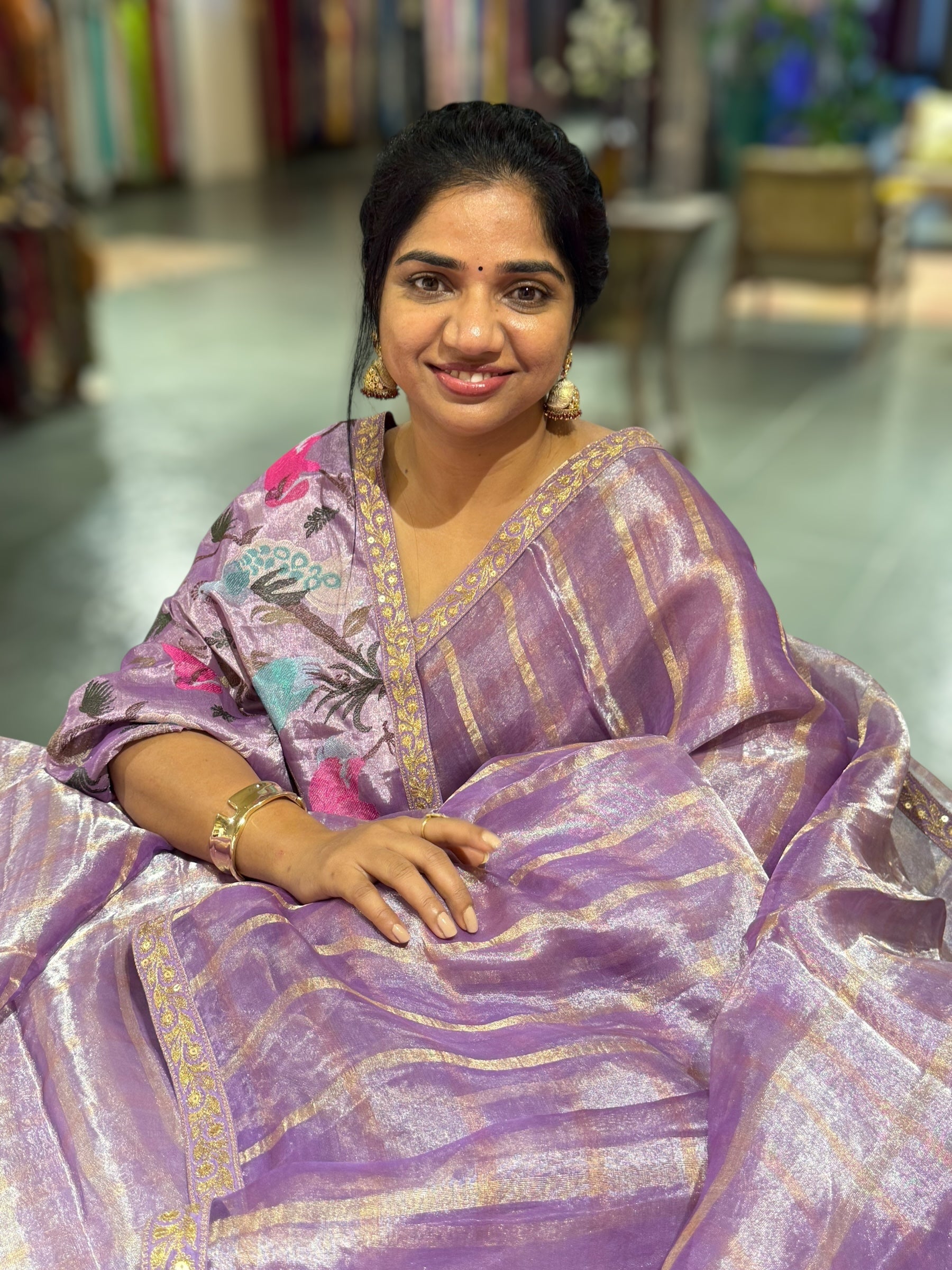 Lilac Banarasi Tissue checks Saree with Sabyasachi Borders