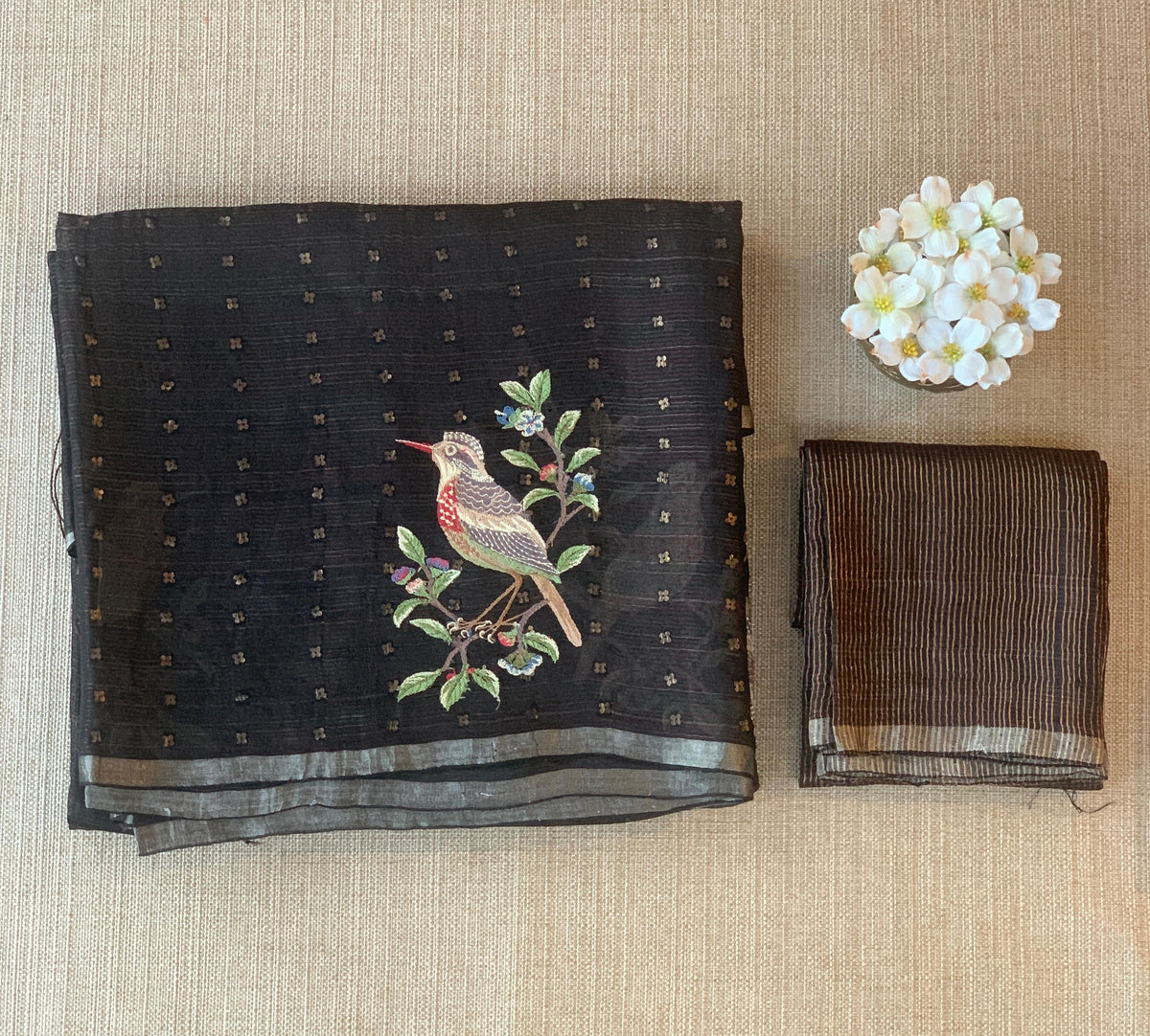 Black Tussar Kota Saree byloom Saree