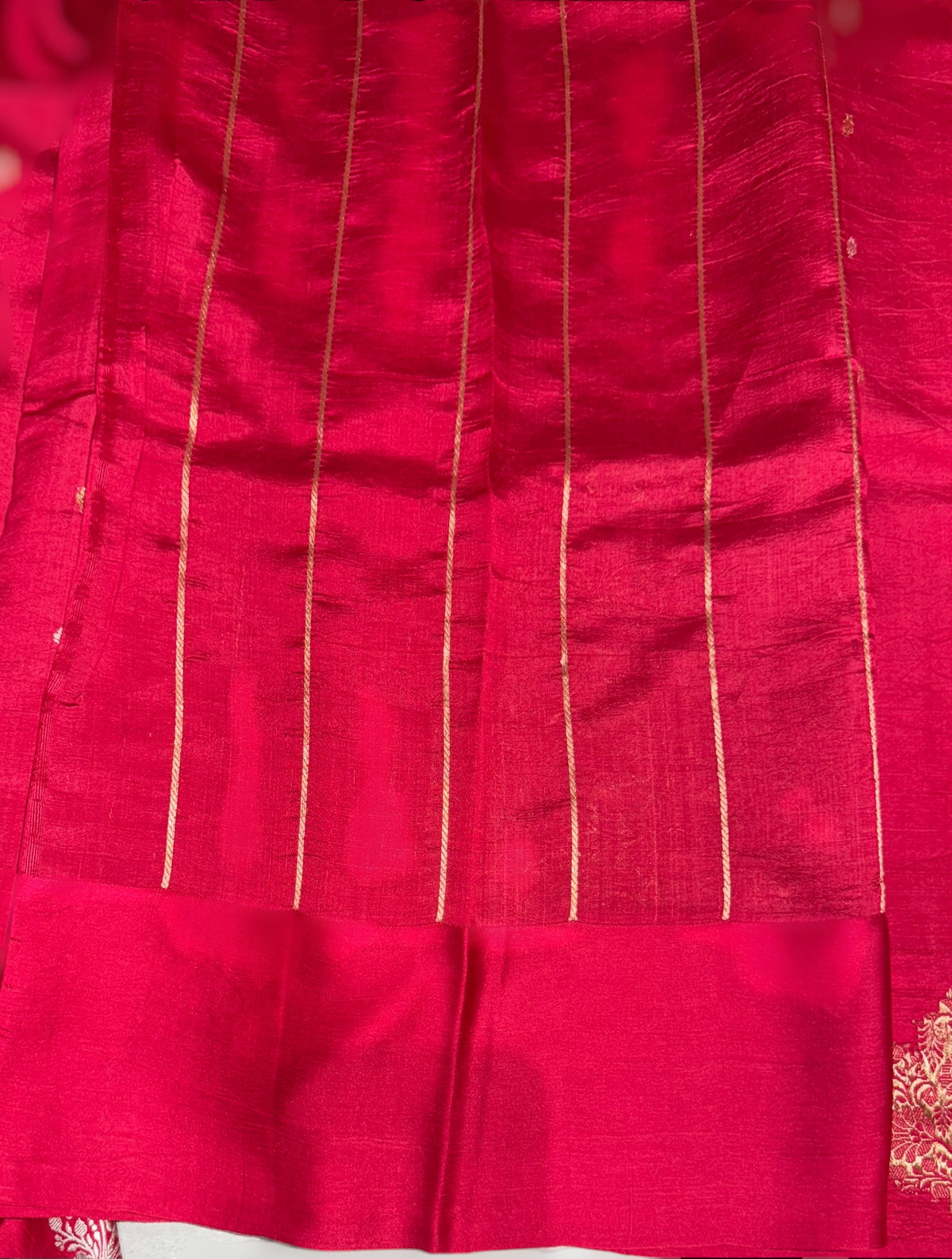 Reddish pink Poona Silk Saree with kaduwa woven Motifs on Mashru Borders