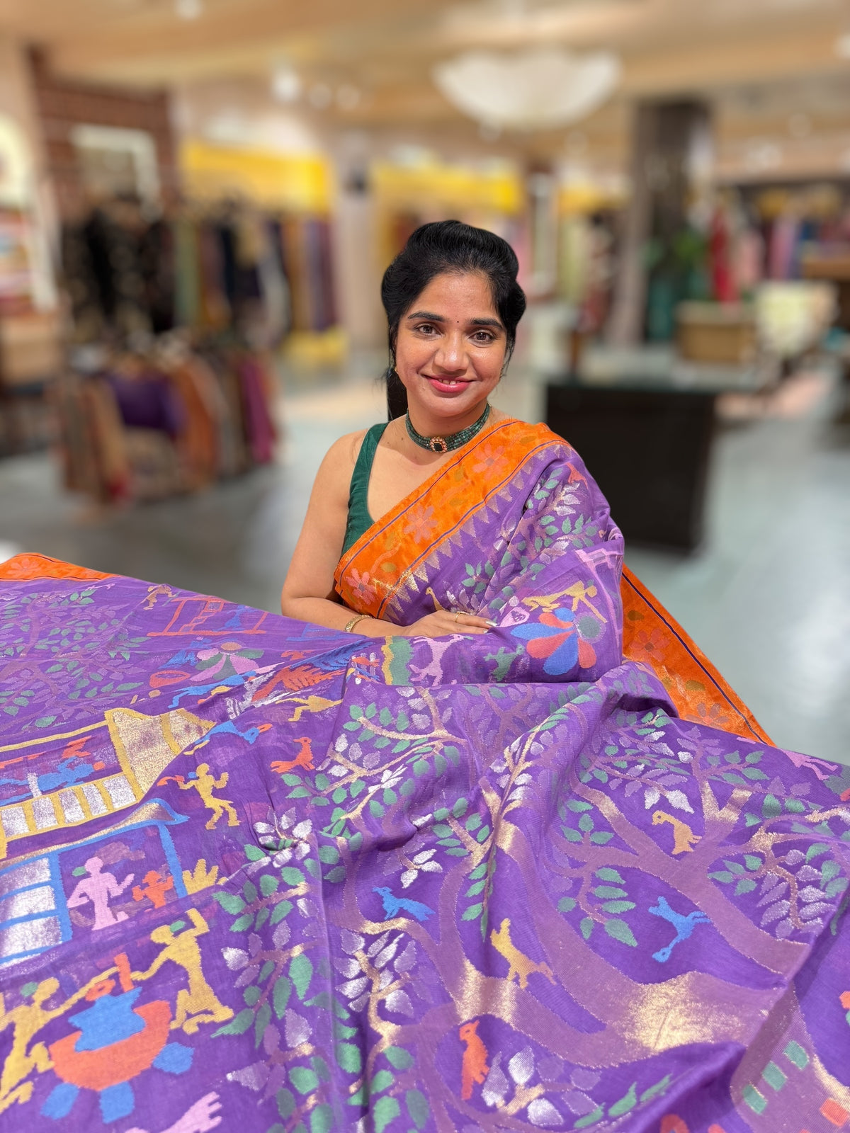 Light Purple Ponduru Khadi Jamdani Allover Weaving Saree with Tissue Pythani Borders