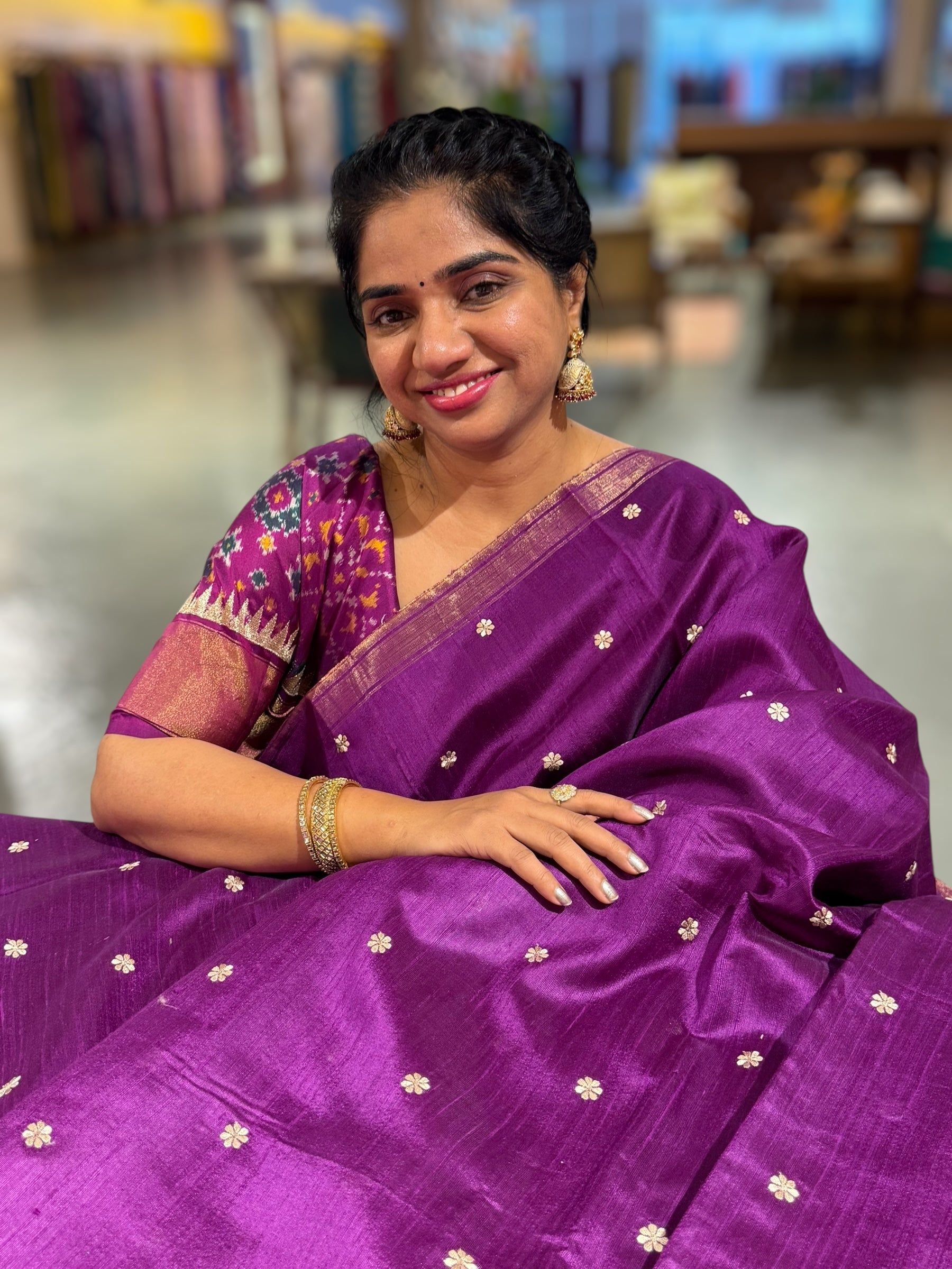 Purple Pure Handloom Raw Silk Saree