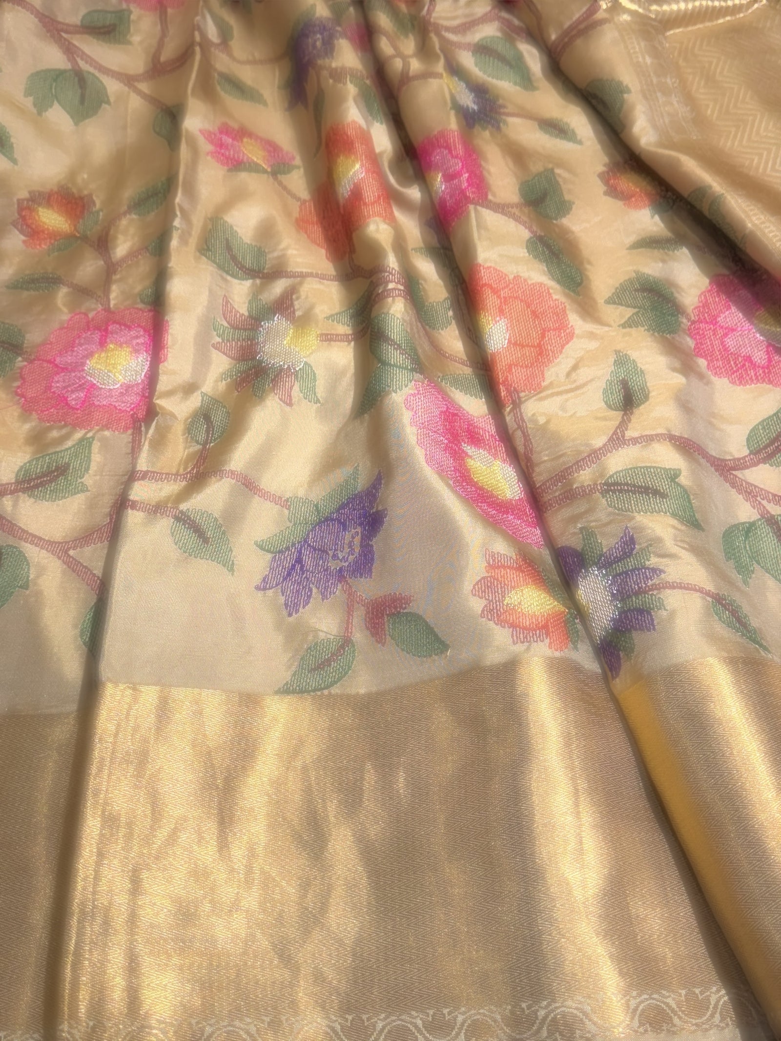 Beige Kanchi Soft Silk Saree with allover jamdani inspired embroidery