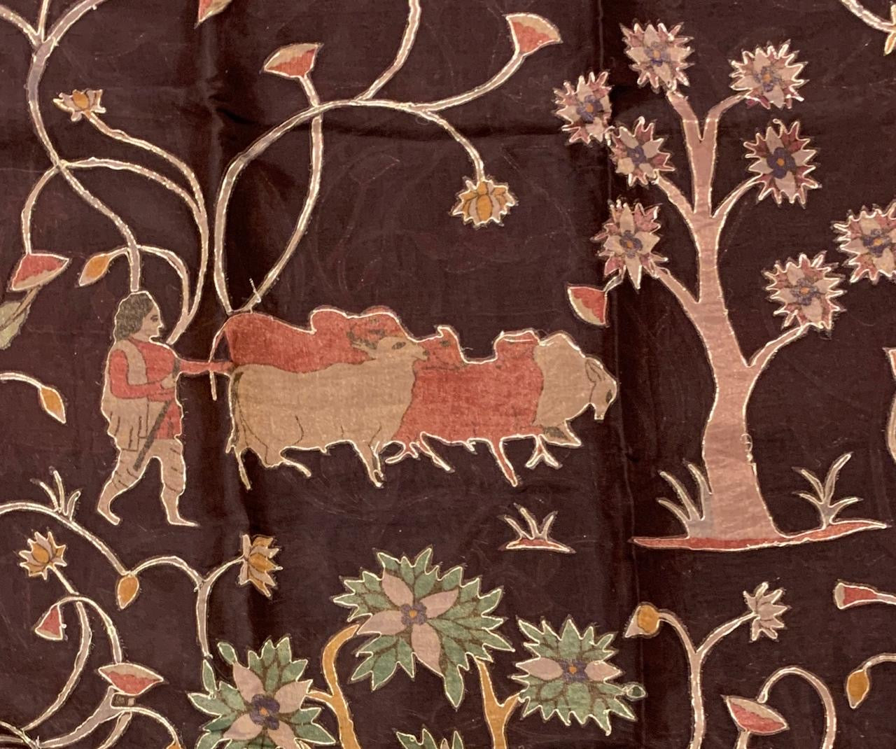 Brown Designer Organza Saree with Stunning Tissue Applique work Saree with Village theme