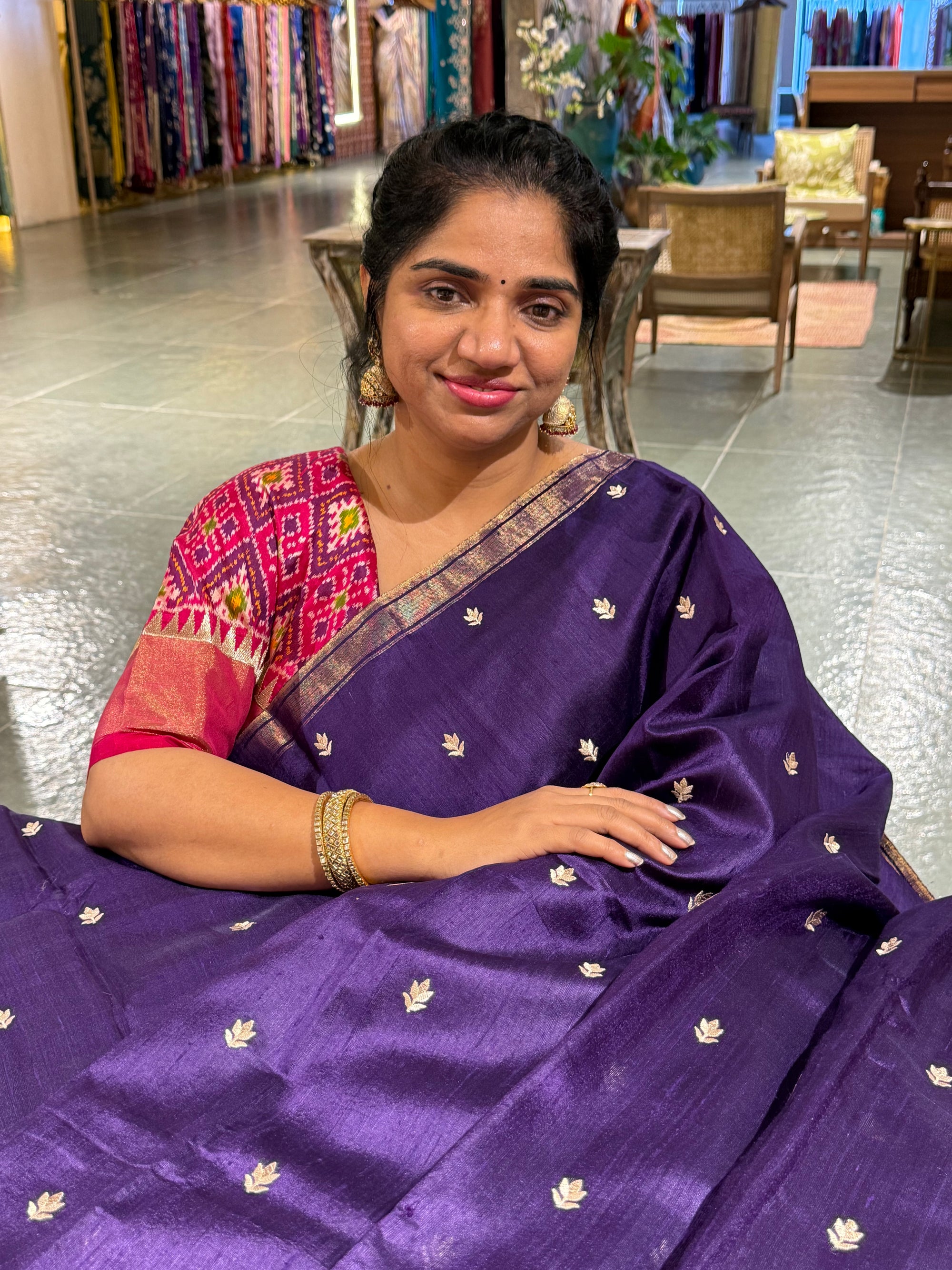 Violet Pure Handloom Raw Silk Saree