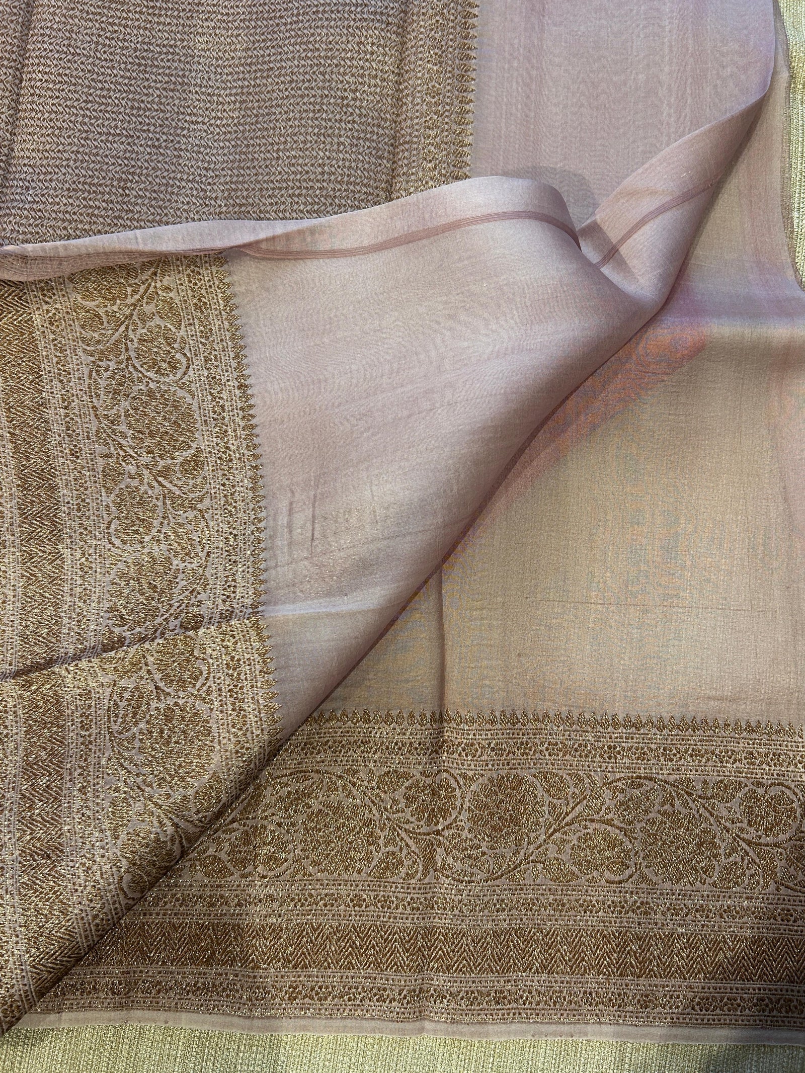 Pink and dusty mauve combo Pure Handloom premium Kora Banarasi Saree