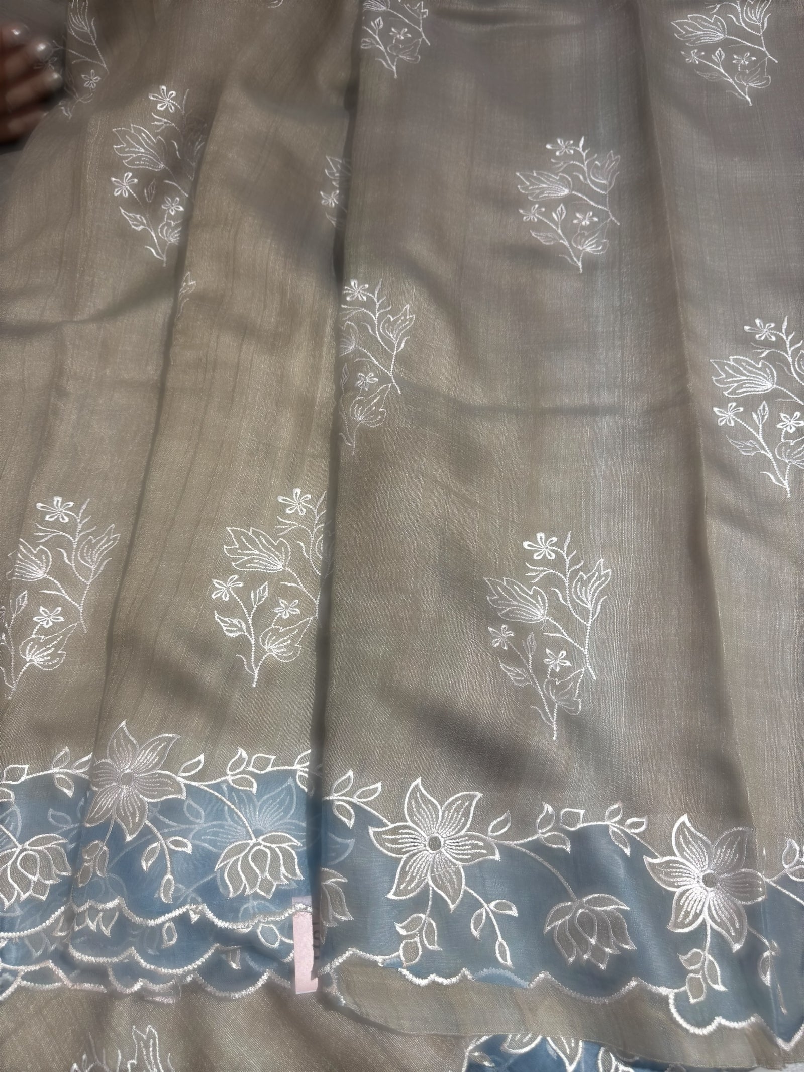 Chickoo Pure Handloom Tussar Saree with embroidery