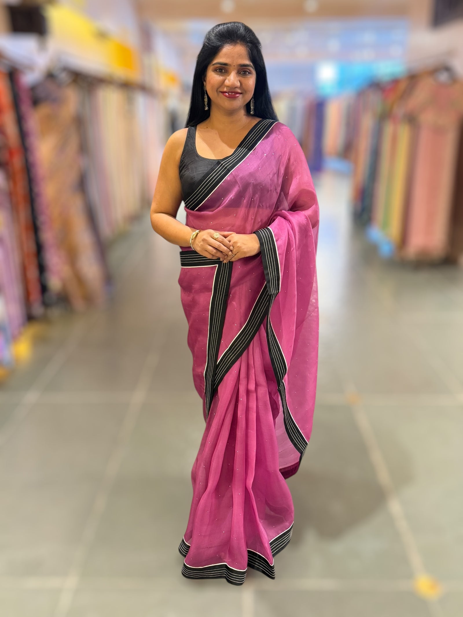 Plum Jamoon Organza Saree with embroidered blouse