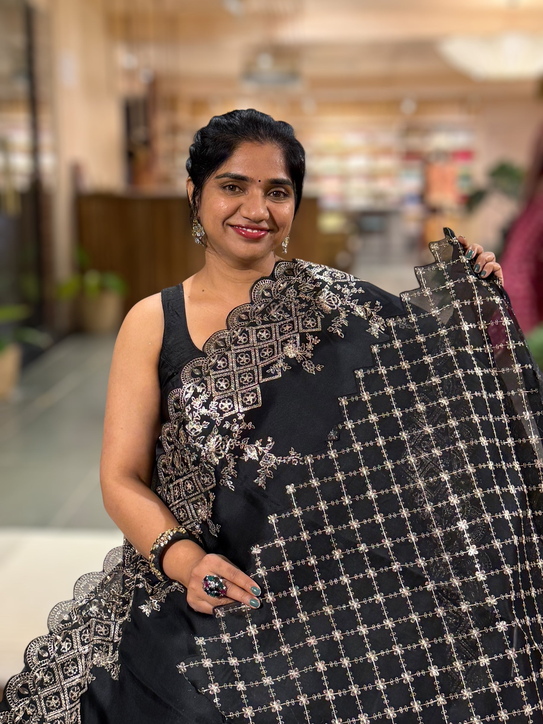 Black Organza Saree With Pita Embroidery