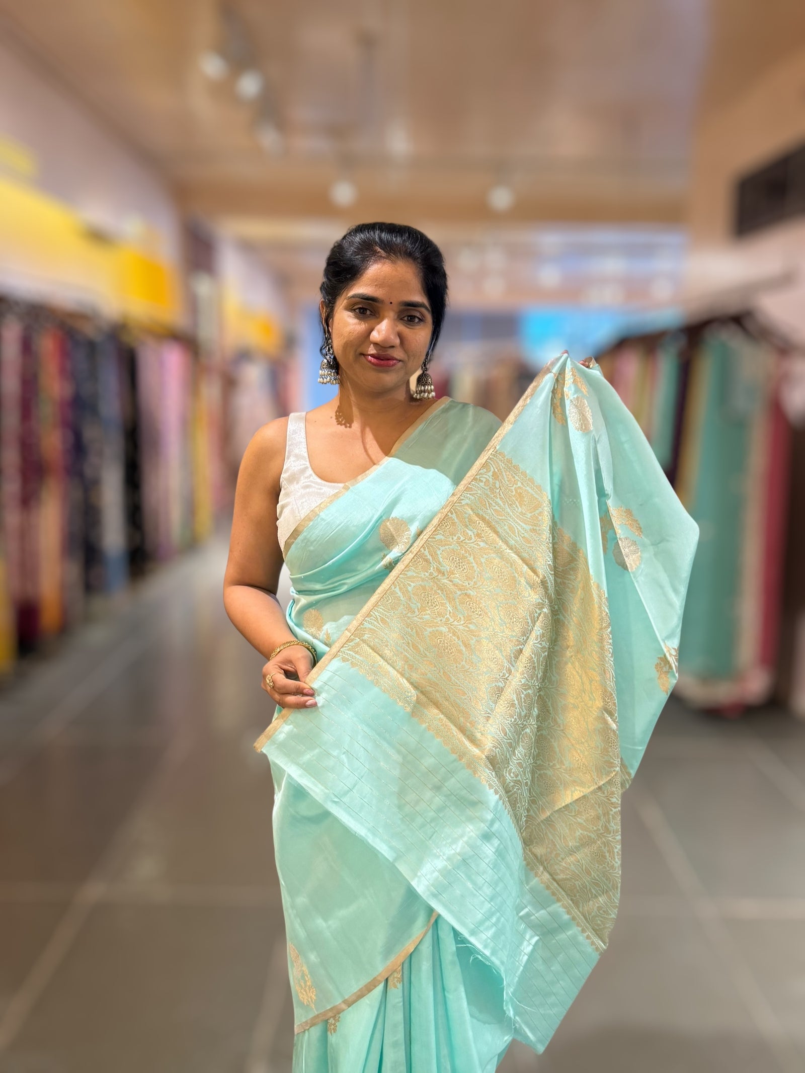 Pastel Blue Borderless Poona Silk Saree