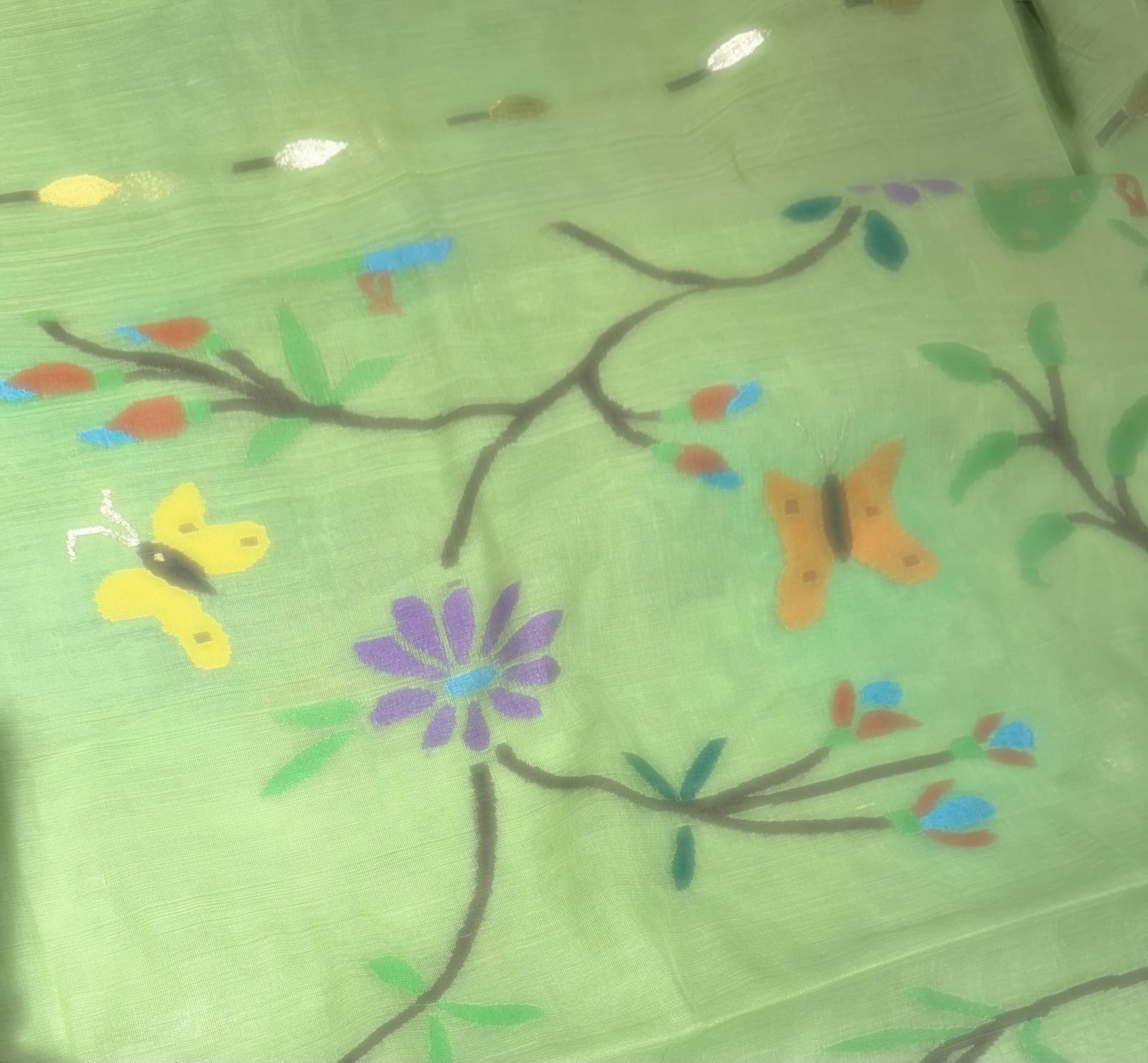 Pista Green pure handloom Ponduru Khadi jamdani Saree