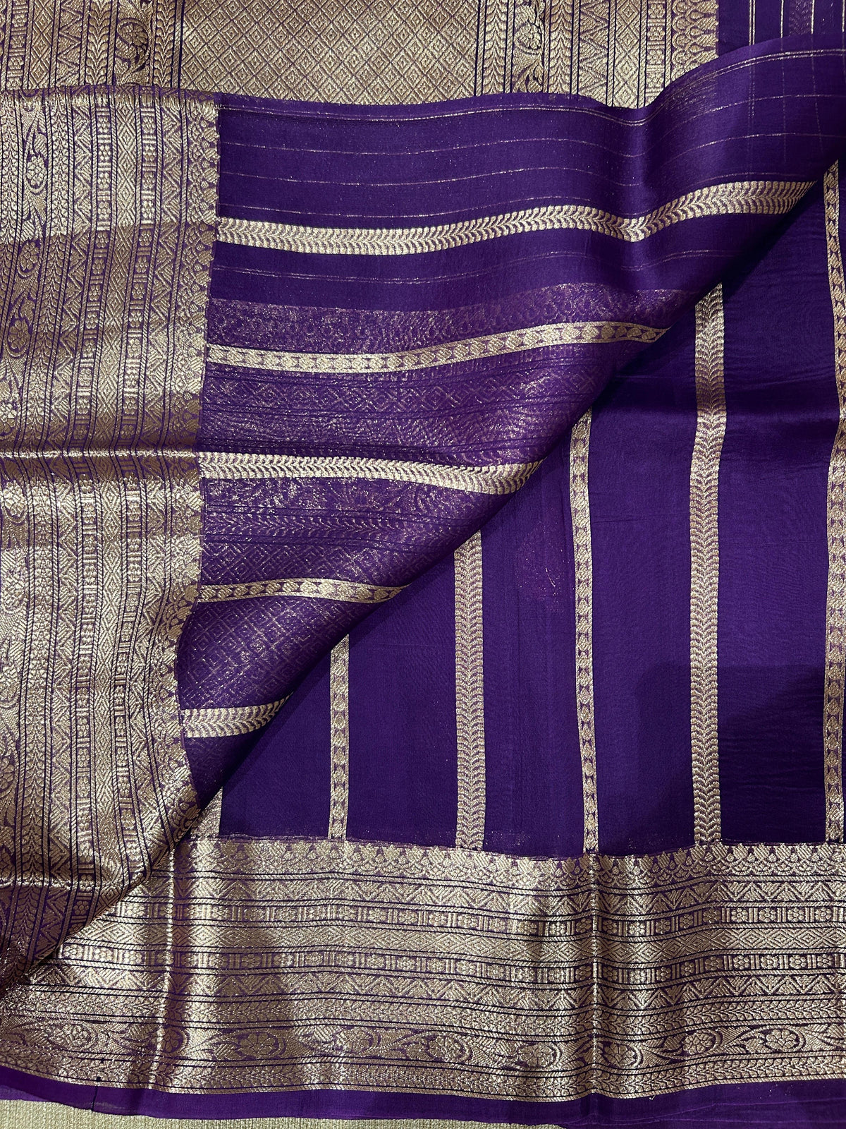 Brinjal monotone Pure Handloom premium Kora Banarasi Saree