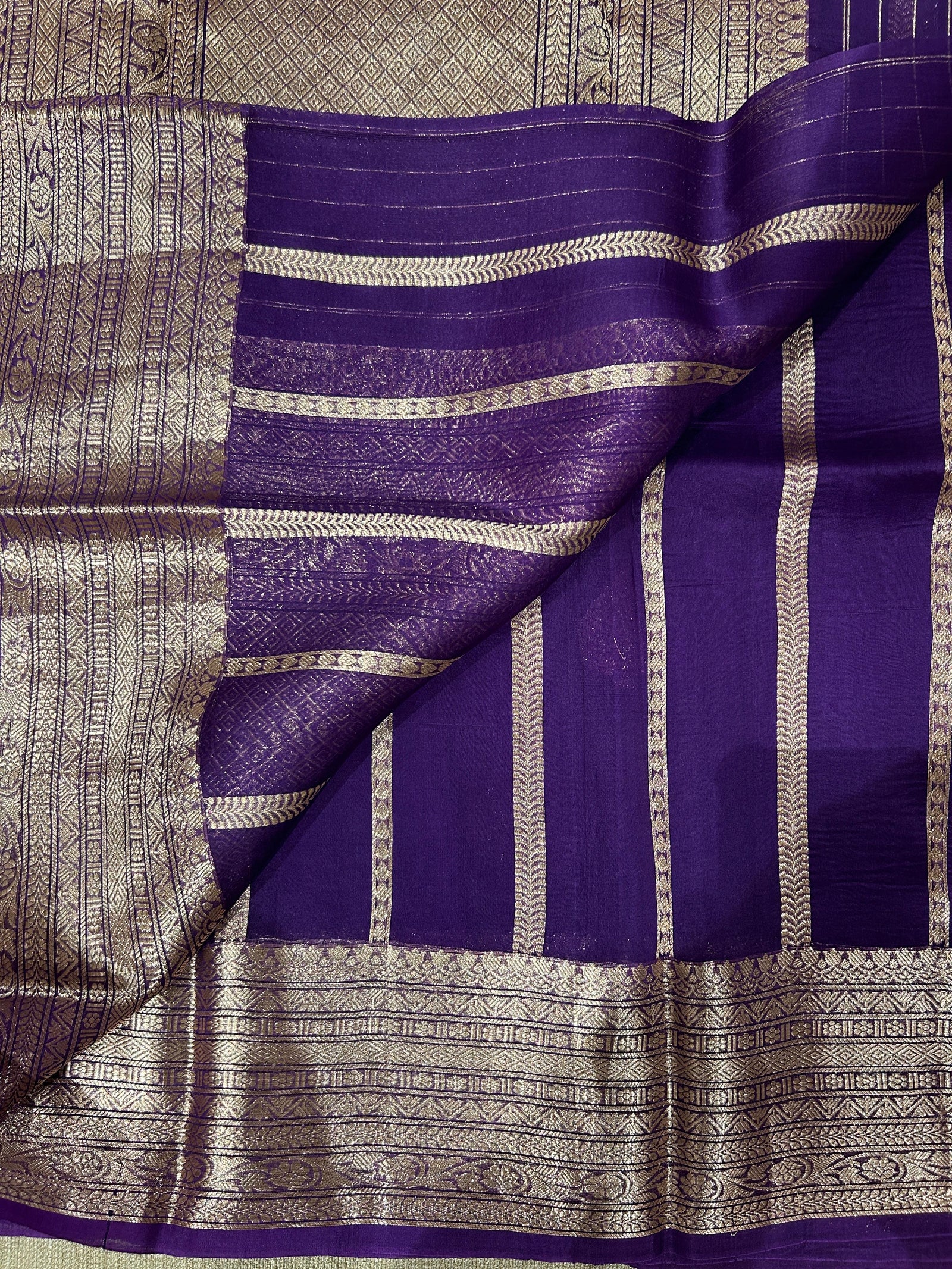Brinjal monotone Pure Handloom premium Kora Banarasi Saree