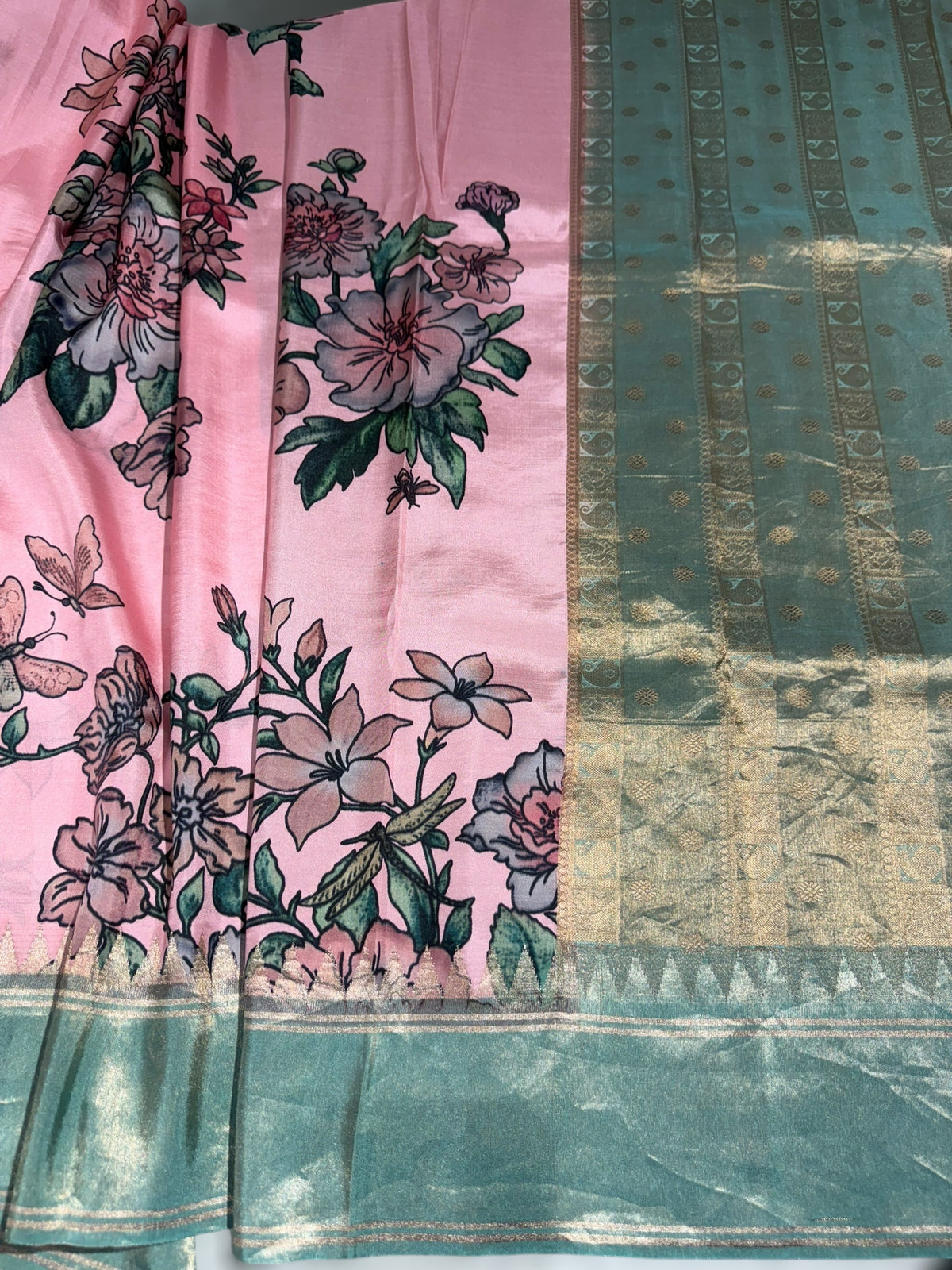 Pastel Pink Kanjeevaram Designer print saree