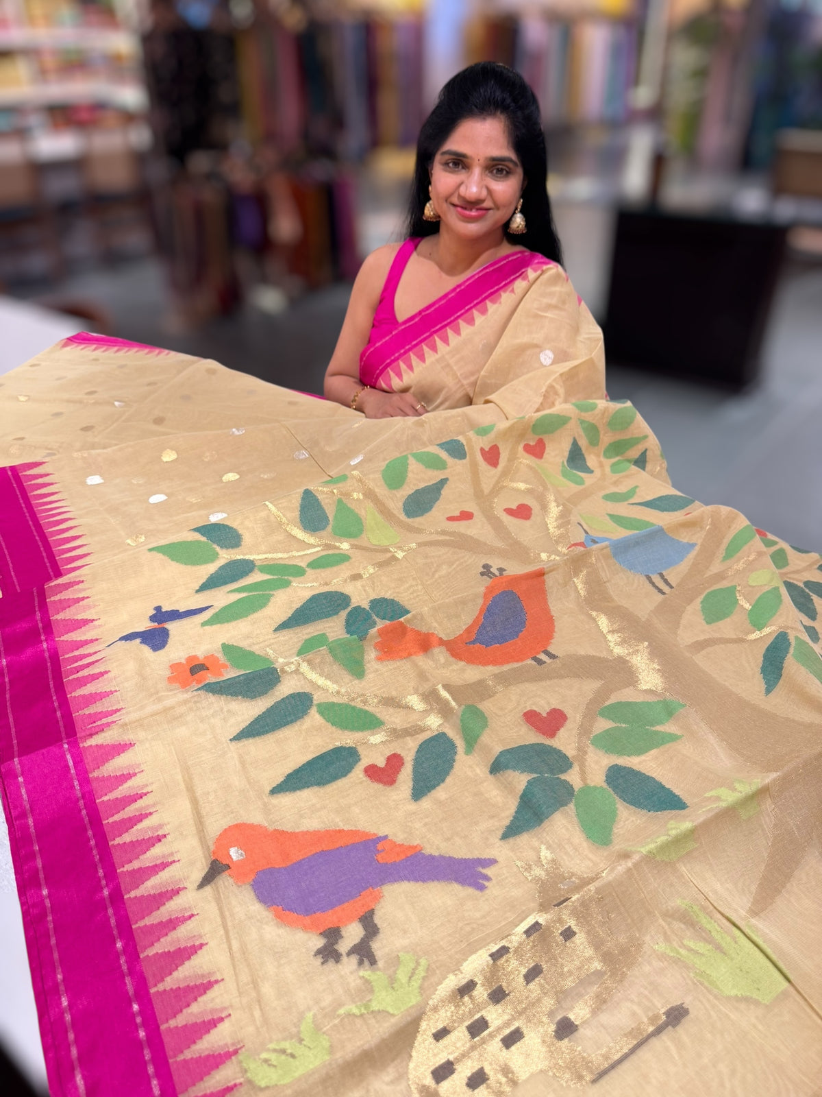 Besan Yellow Ponduru Khadi jamdani Saree