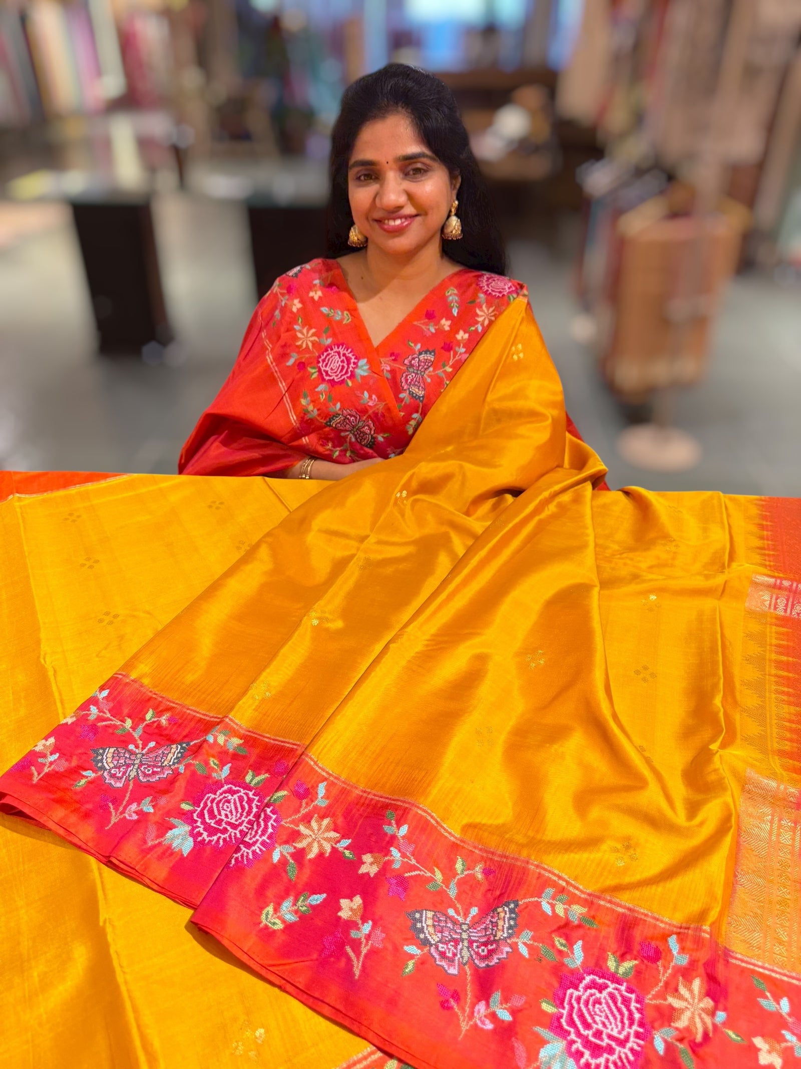 Kanchi Soft Silk Saree with petite point embroidered border