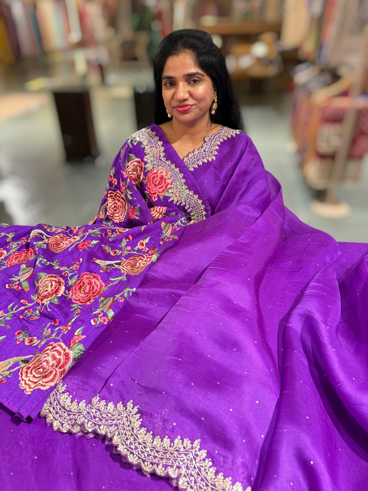 Purple Pure Organza Handwork Saree with heavy Designer Blouse