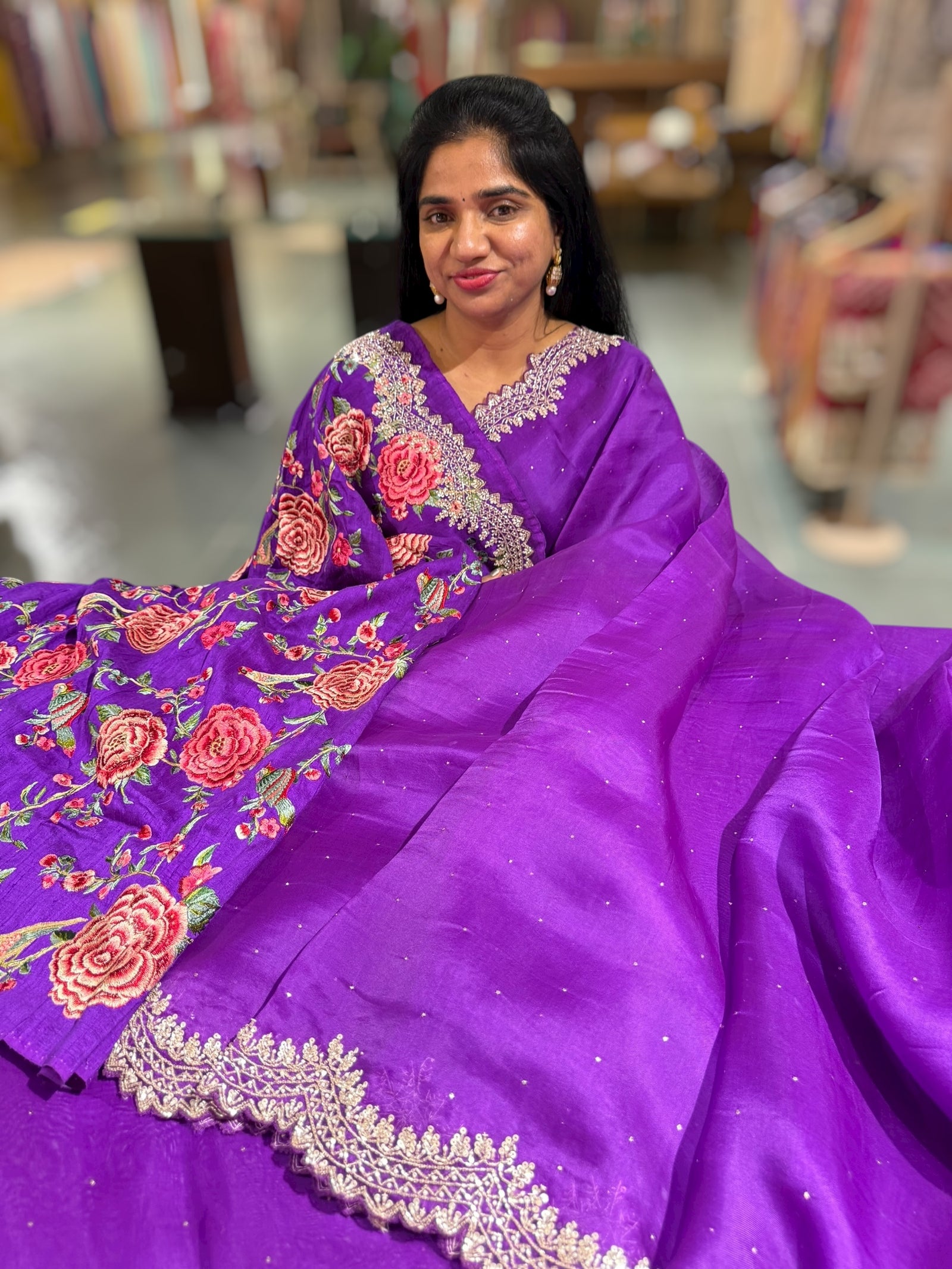 Purple Pure Organza Handwork Saree with heavy Designer Blouse