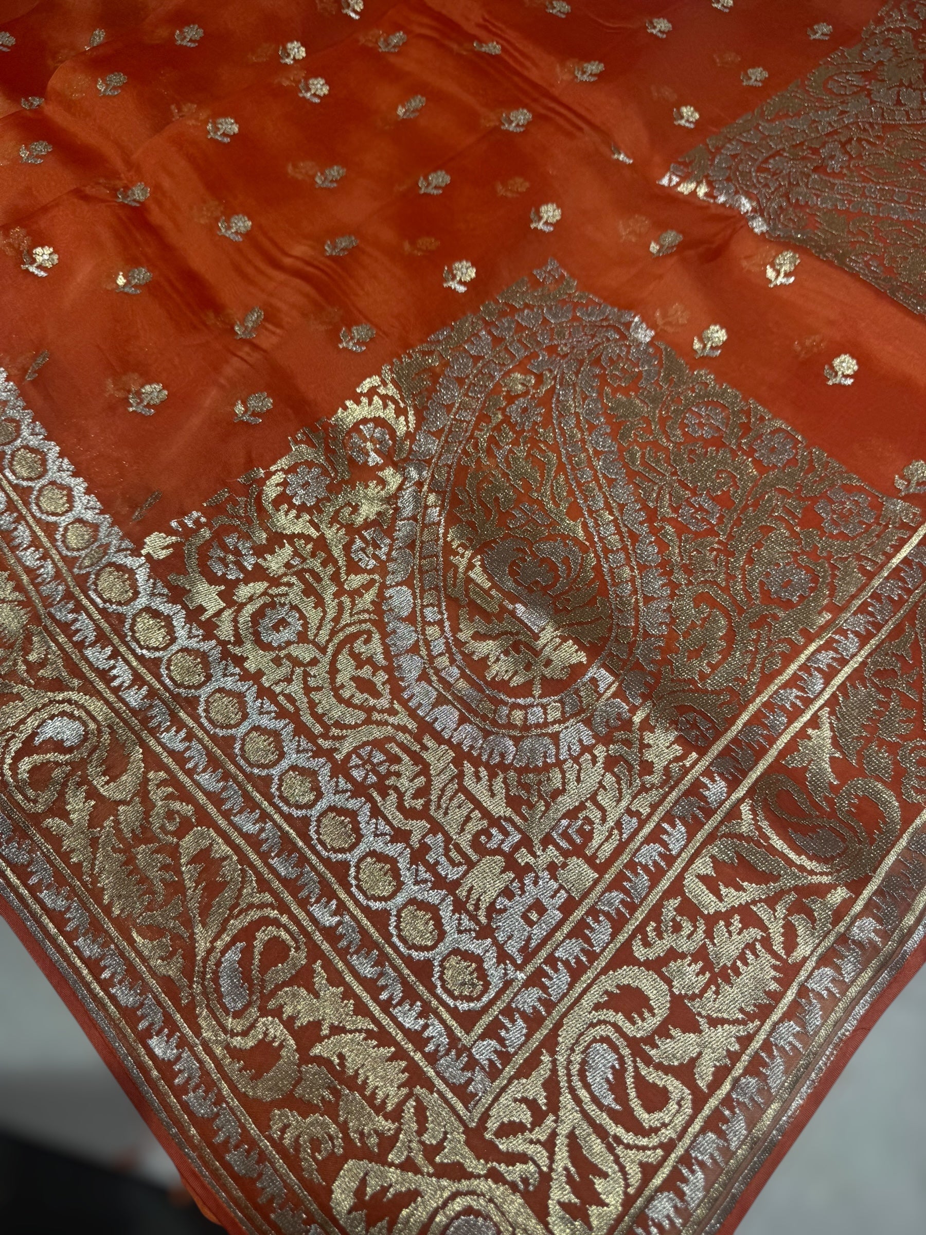 Orange Pure Organza Saree With Jamdani Inspired Embroidery