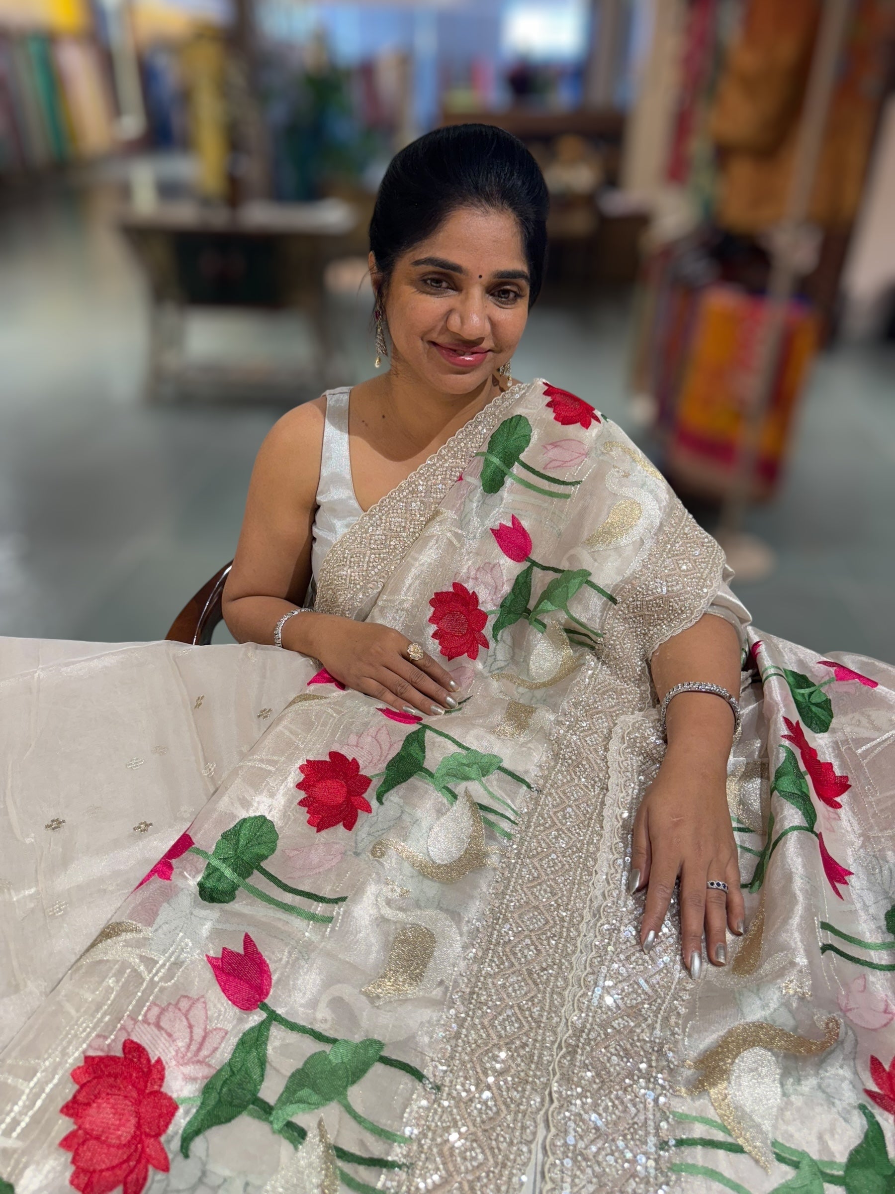 Silver Tissue Designer Saree with heavy handwork and embroidery