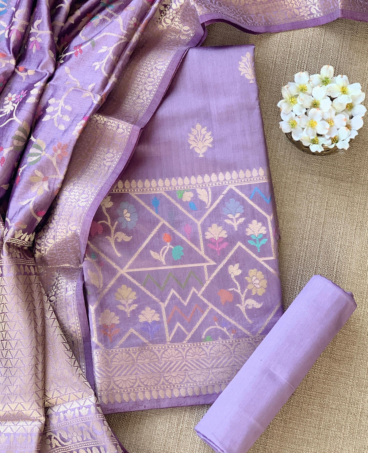 Mauve Banarasi Chiniya Silk 3-pc Suit set : SS62J20