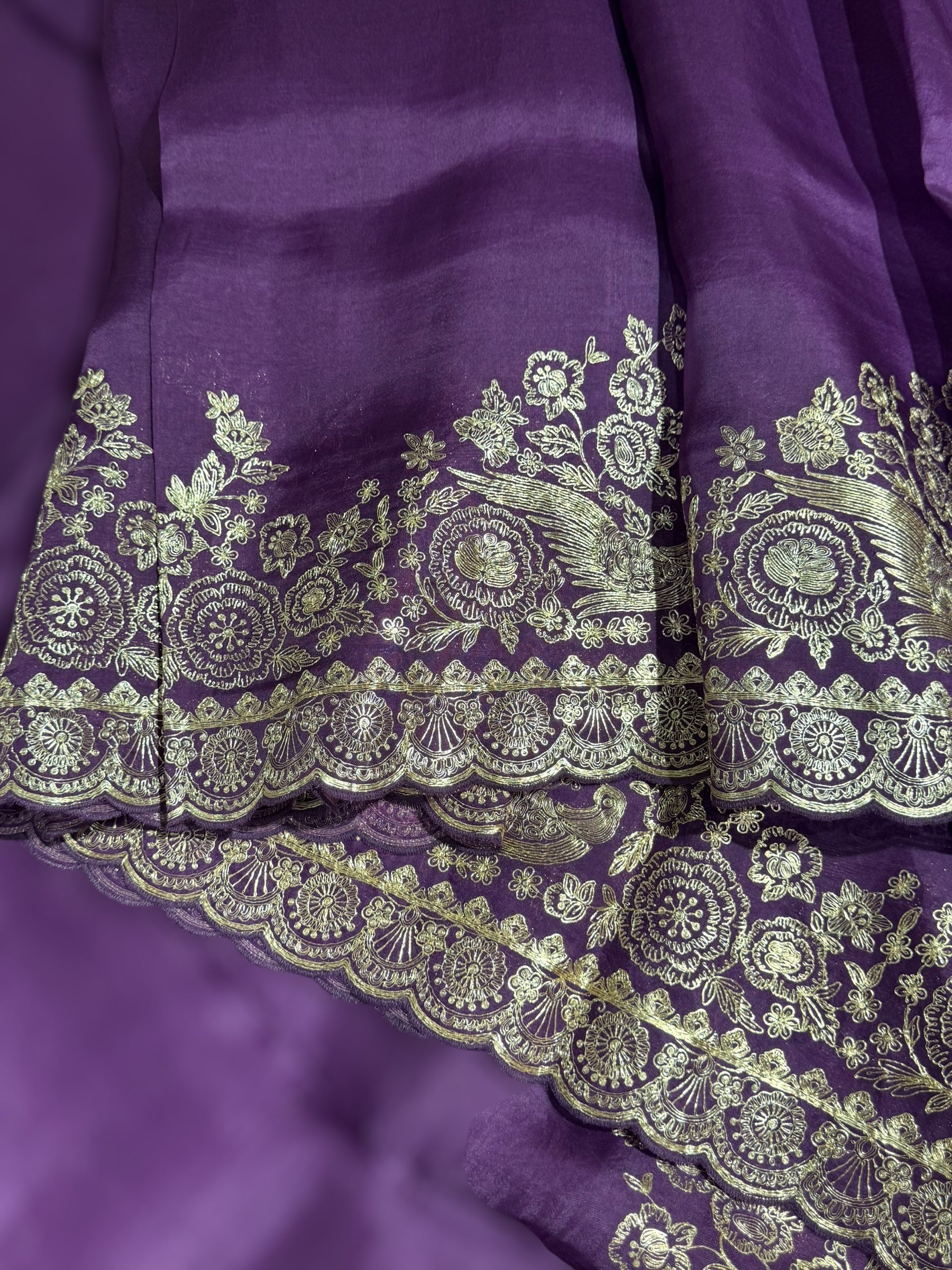 Purple Pure organza Saree with pita emb