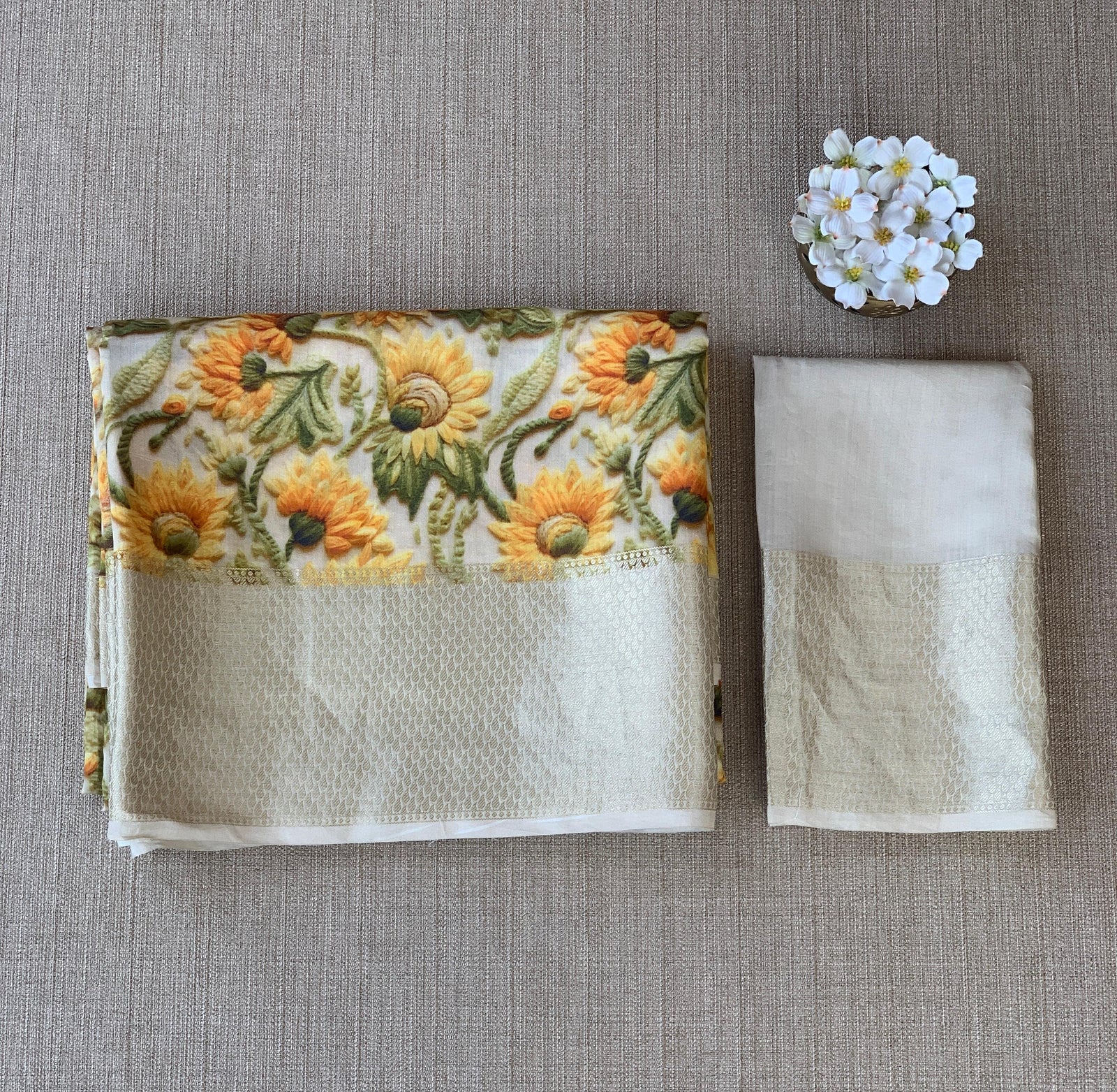 Banarasi Chiniya Silk Sarees with beautiful embroidery style 3D floral Print