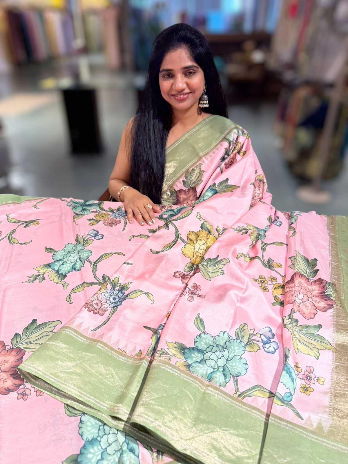 Baby Pink Kanjeevaram Designer print saree