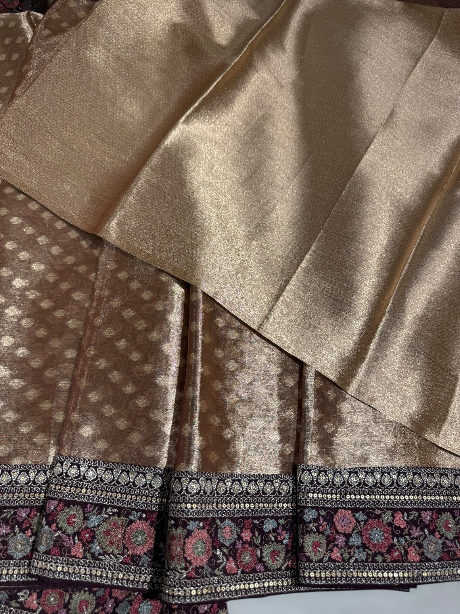 Antique Brown Banarasi brocade tissue saree with sabhya borders