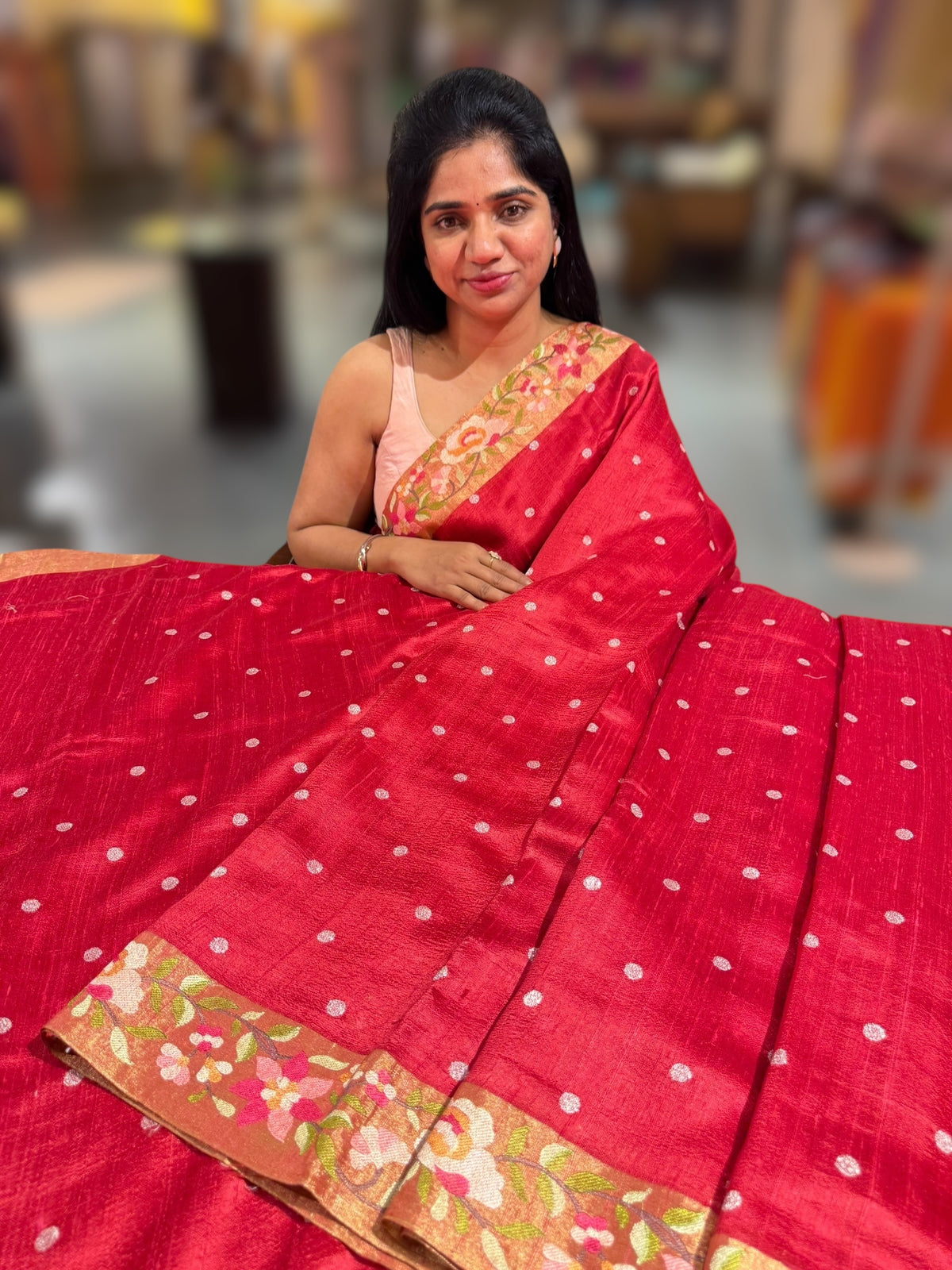 Dusty Red Raw Silk Saree with Embroidery