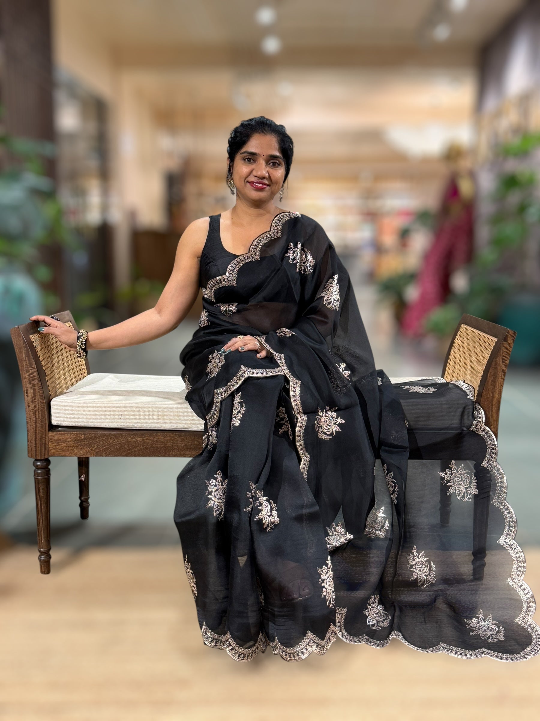 Black Organza Saree With Pita Embroidery