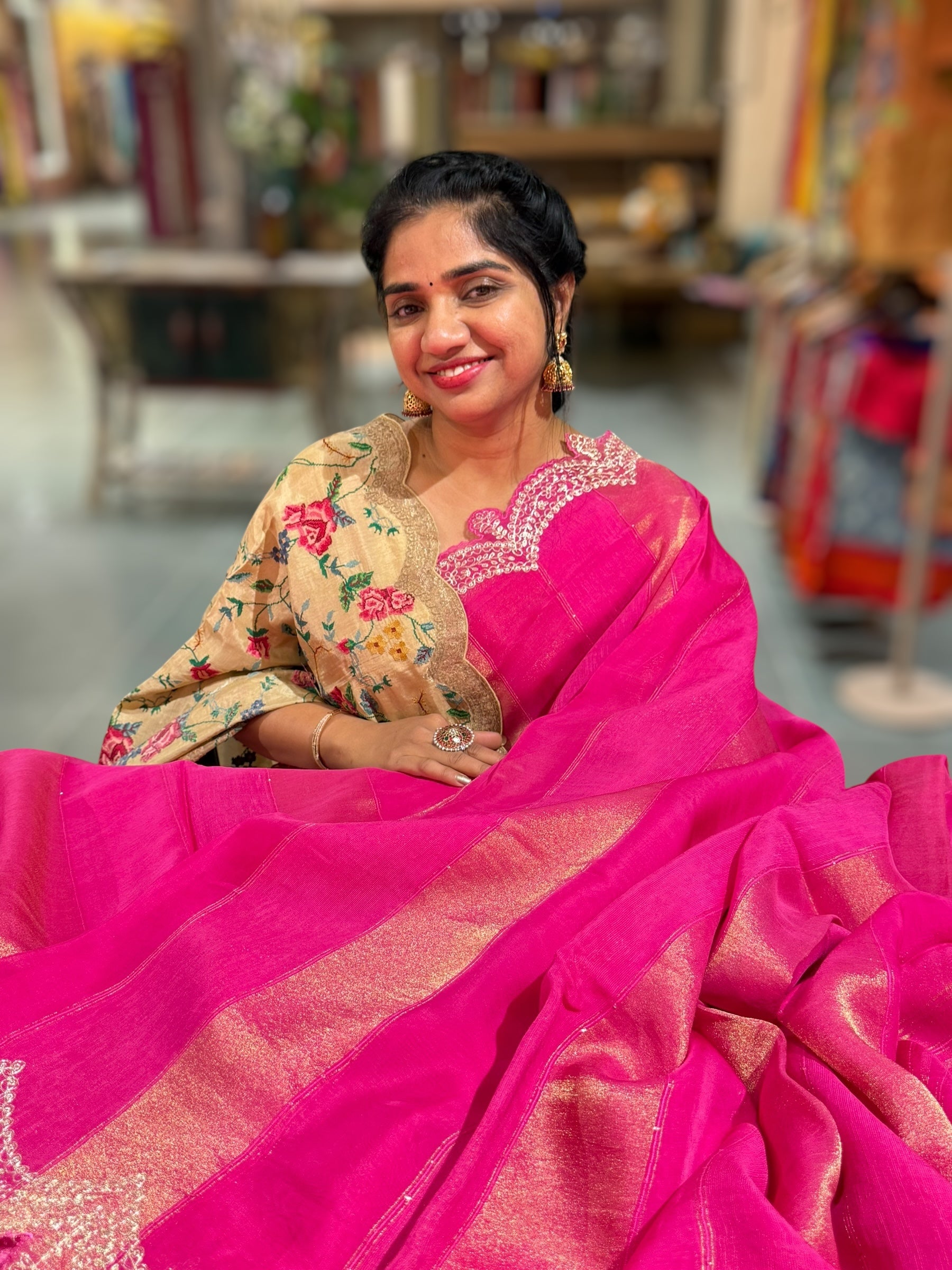 Rani Organza and Tissue stripes Saree with Pita Embroidery