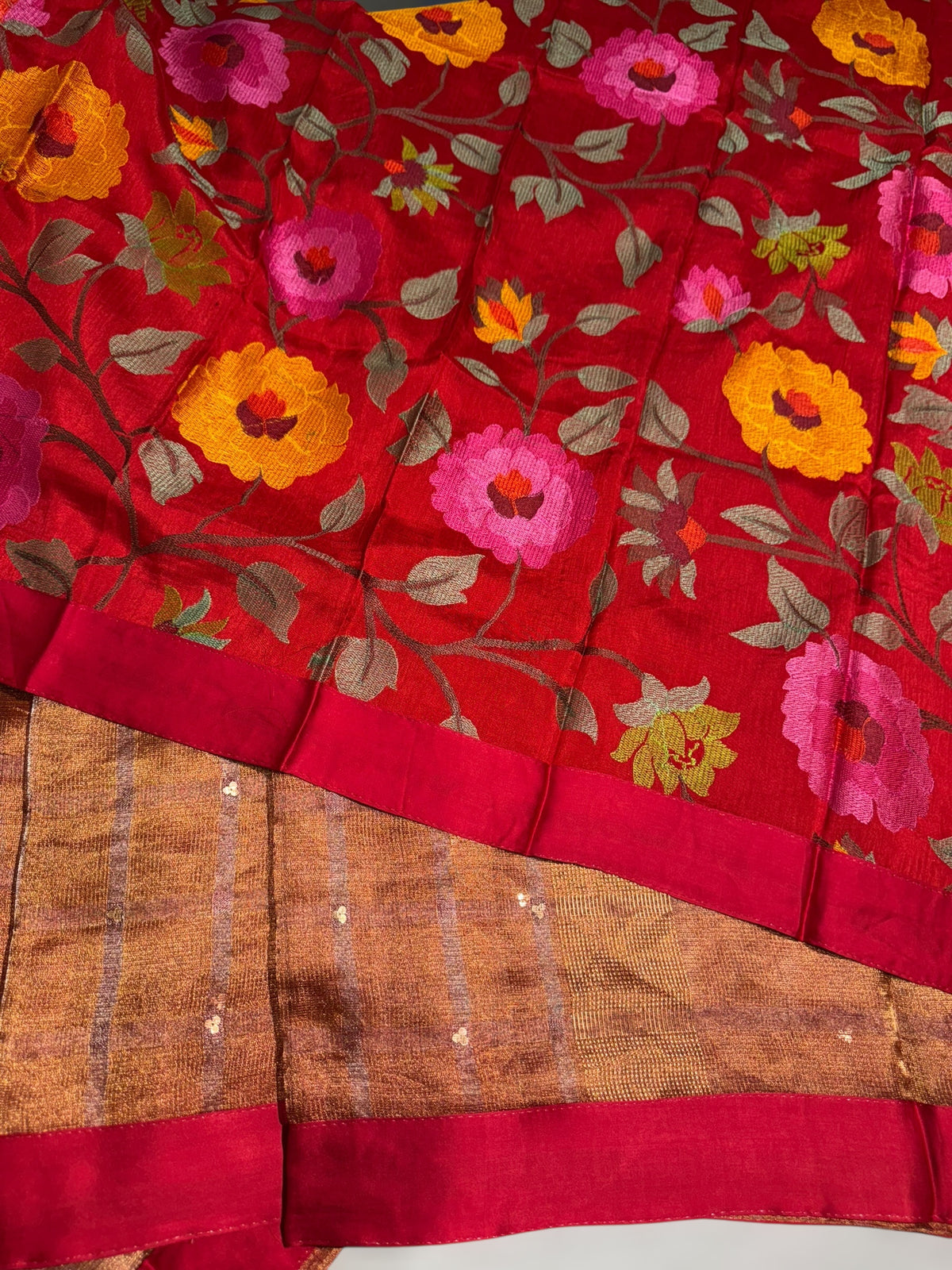 Red Tissue saree with kanchi silk embroidered blouse