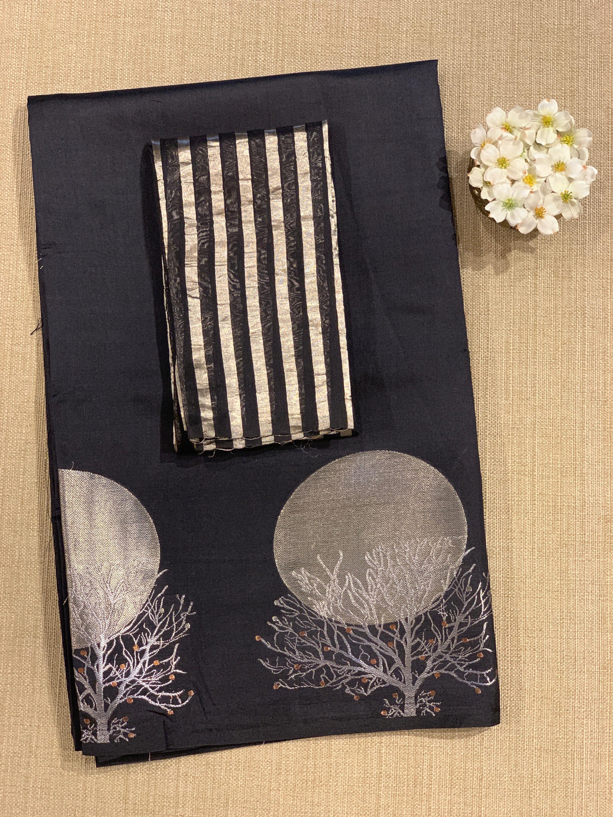 Black Banarasi Chiniya Silk with contemporary Borders