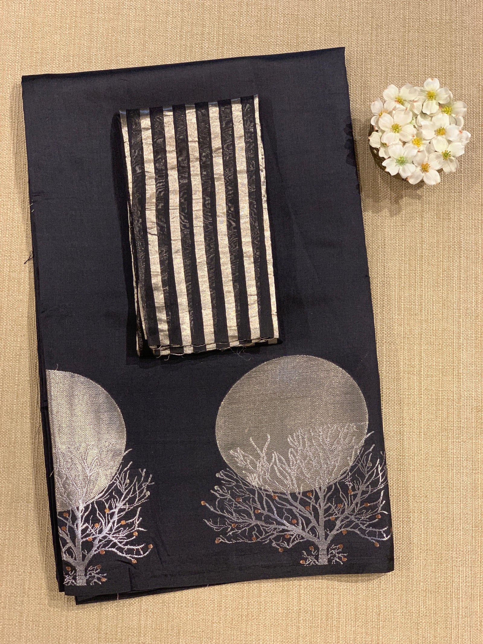 Black Banarasi Chiniya Silk with contemporary Borders