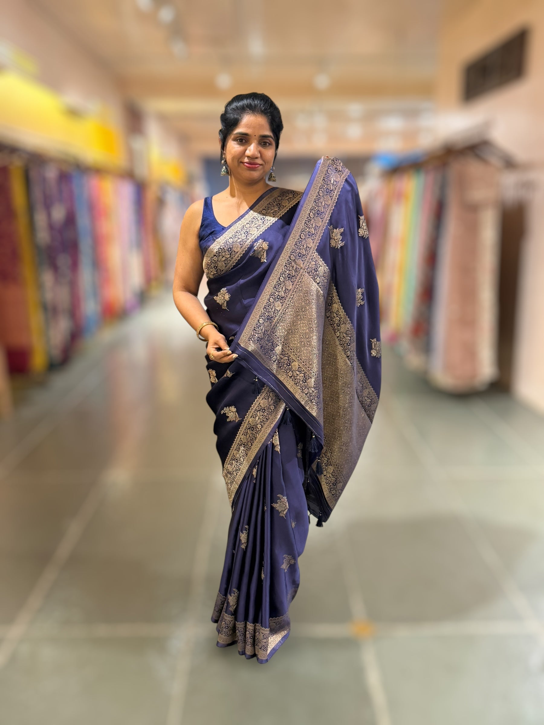 Violet Mashru Silk Saree with Paithani inspired embroidered blouse