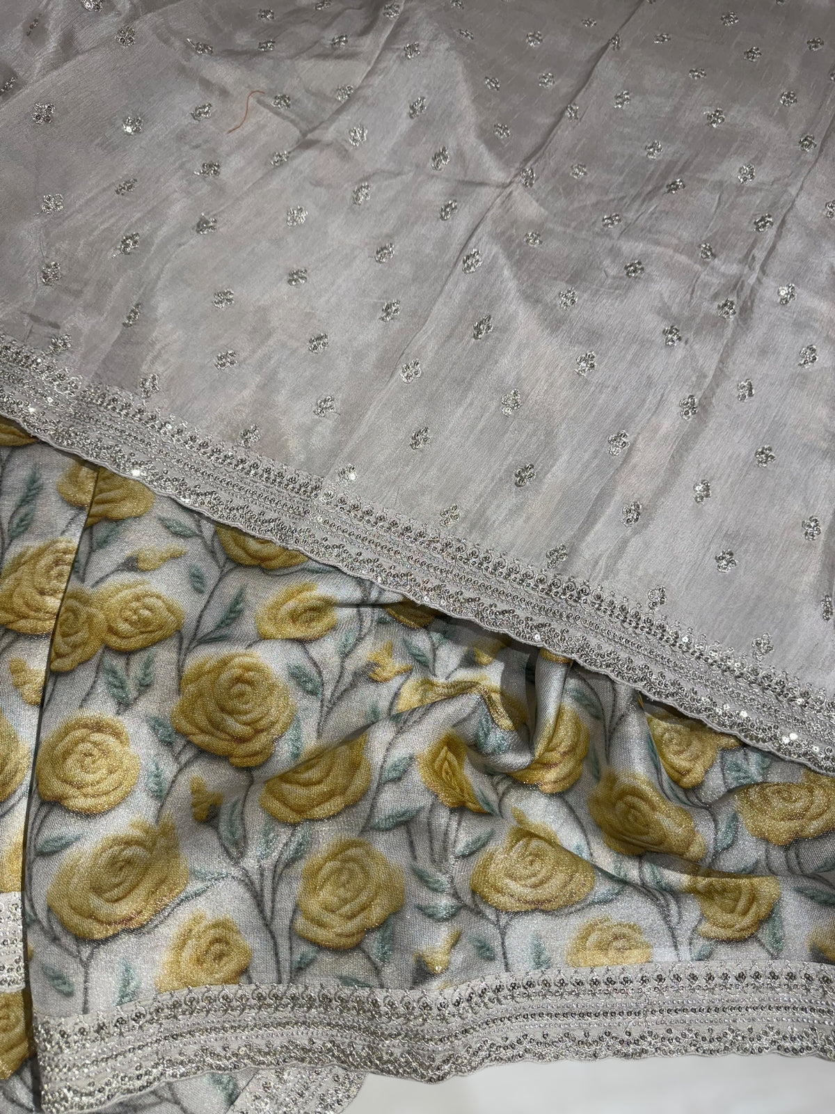 Silver base Tissue Georgette Saree