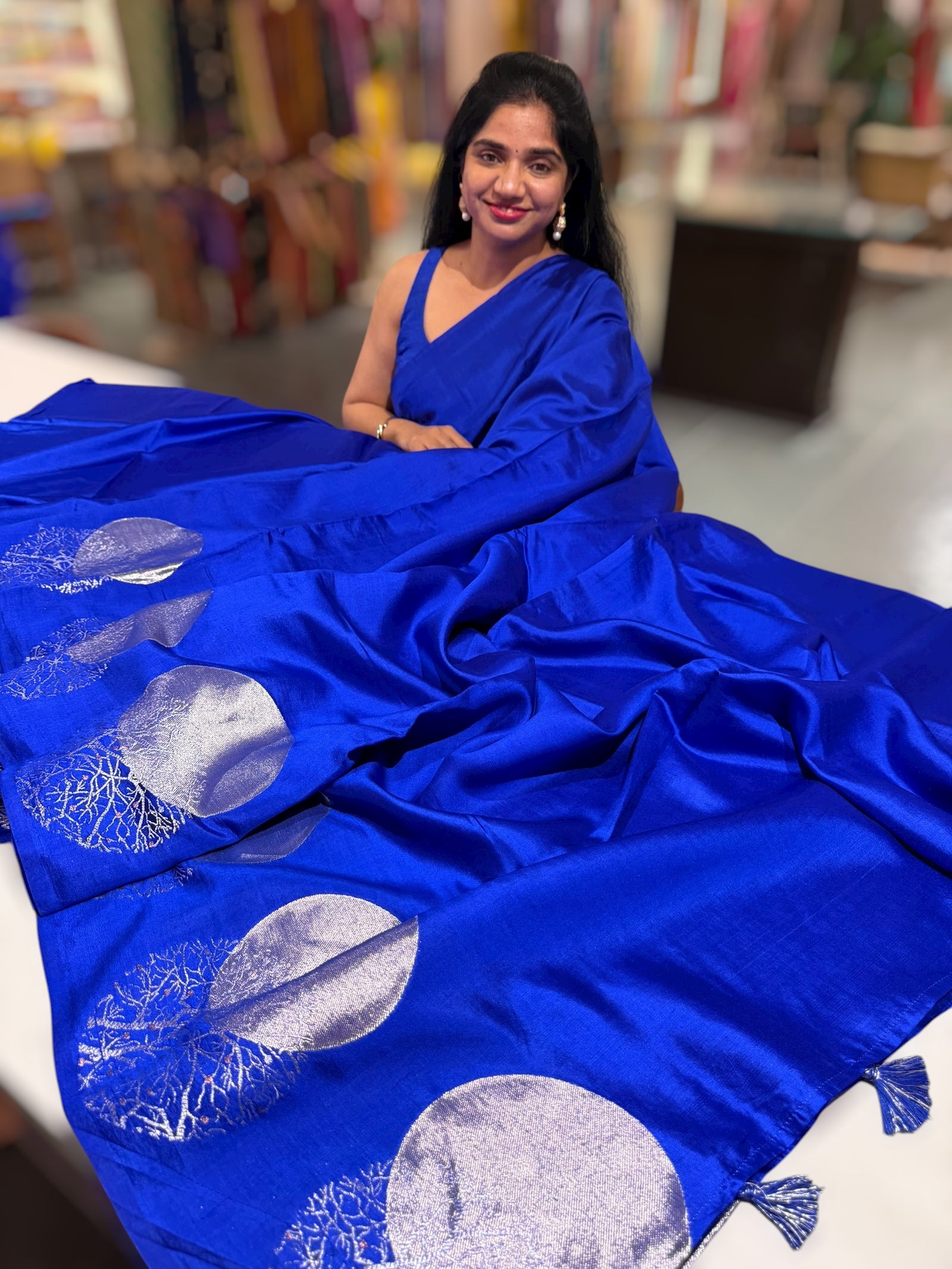 Royal Blue Banarasi Chiniya Silk with contemporary Borders