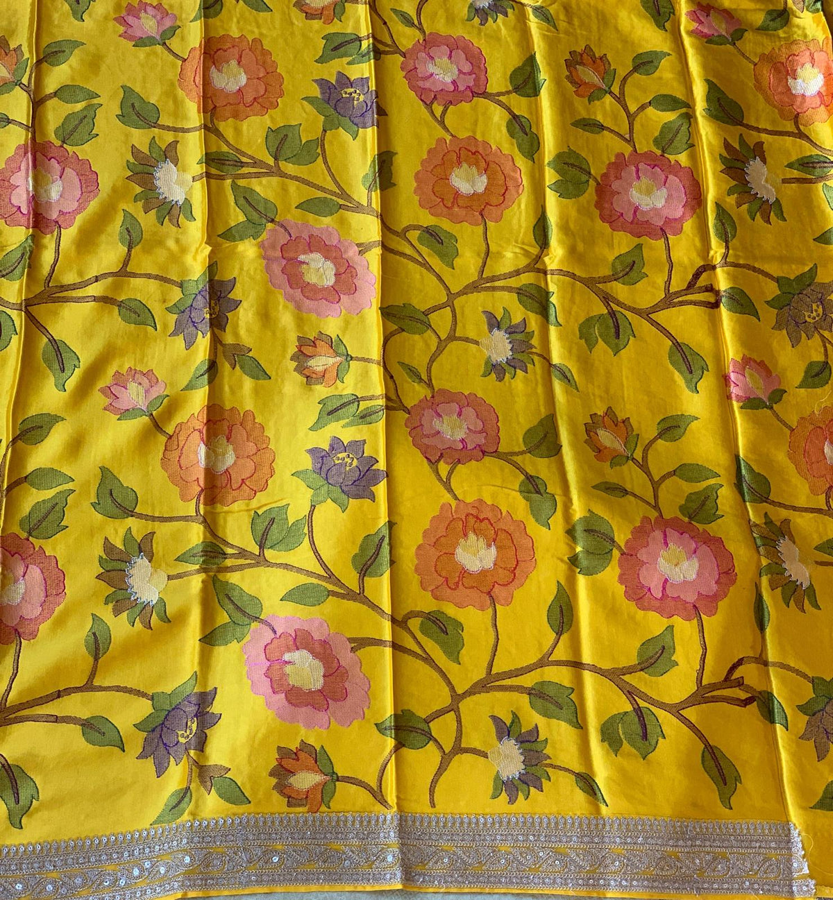 Mint & Yellow Combo Banarasi Tissue Brocade saree