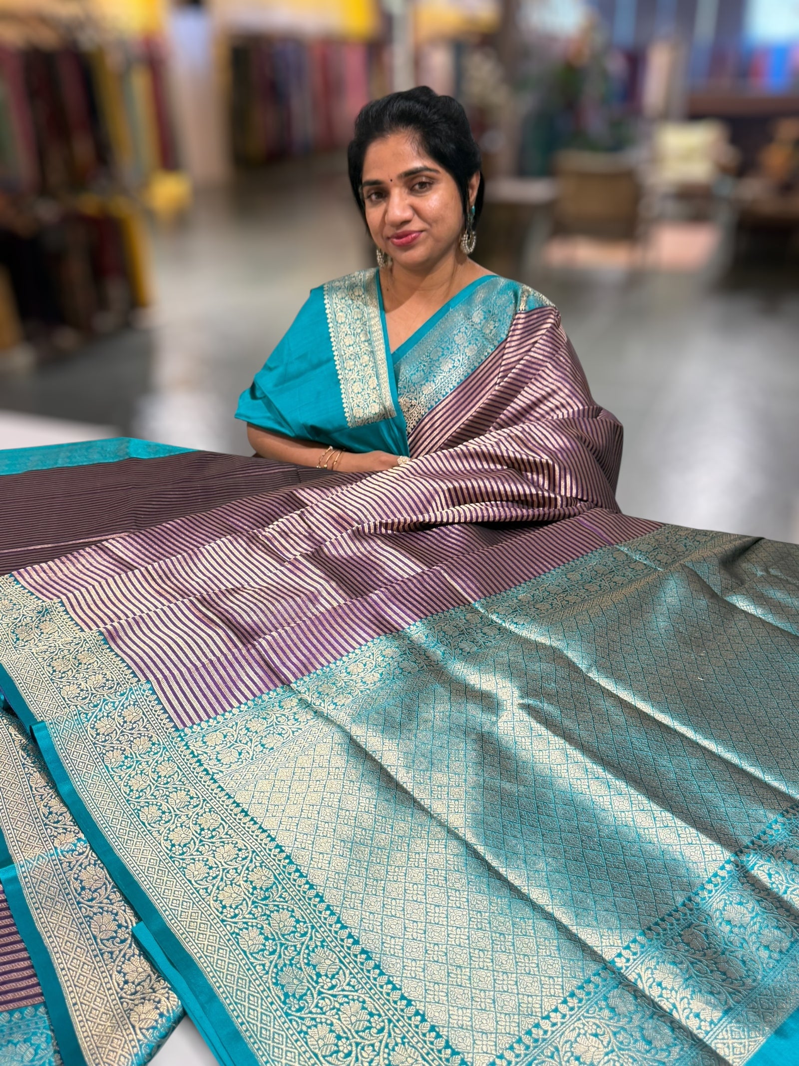 Brinjal Banarasi Silk Stripes Saree