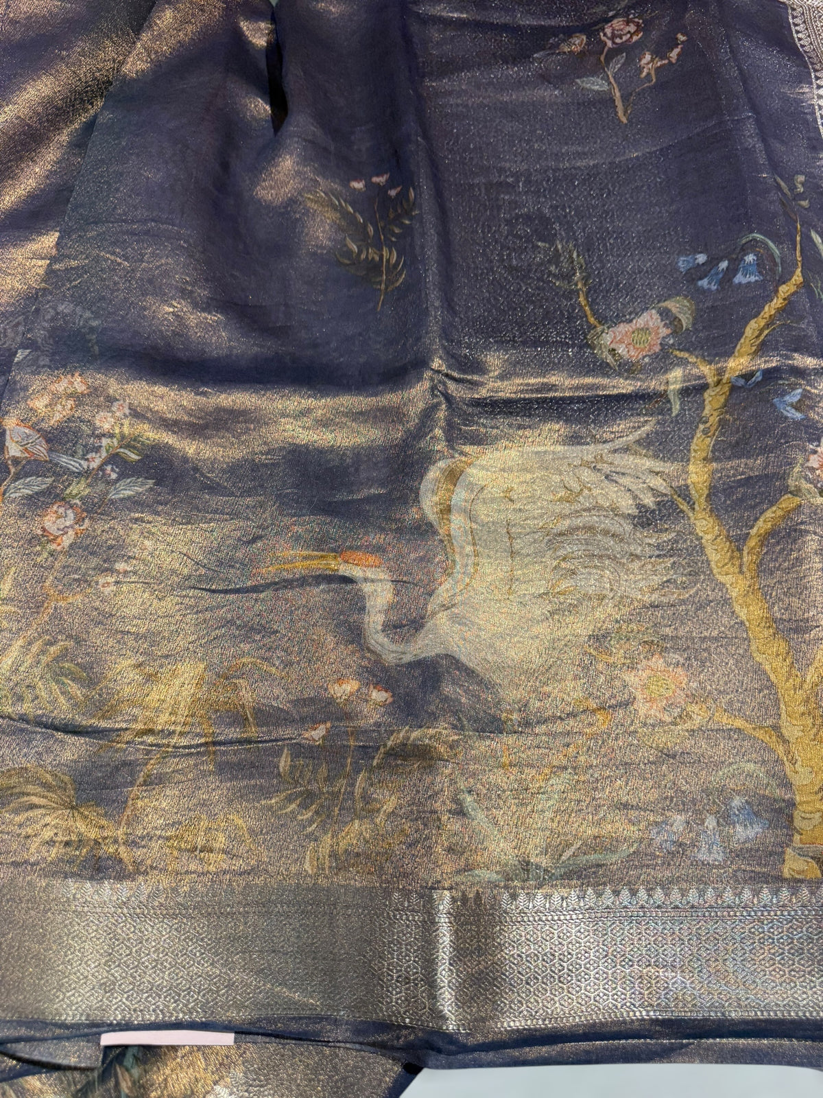 Midnight Blue Printed Banarasi Cotton Tissue