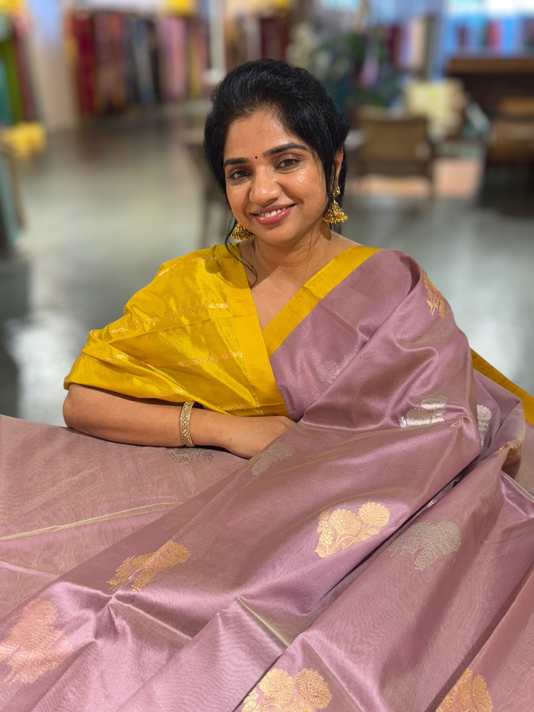 Mauve & mustard Combo Kora Banarasi Saree