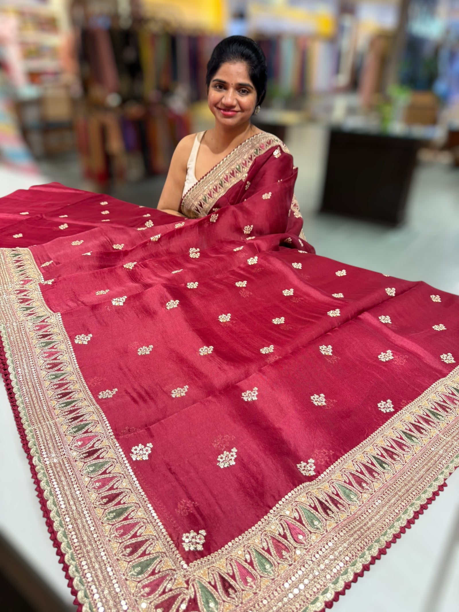 Maroon sabhyasachi style Pure Organza Saree