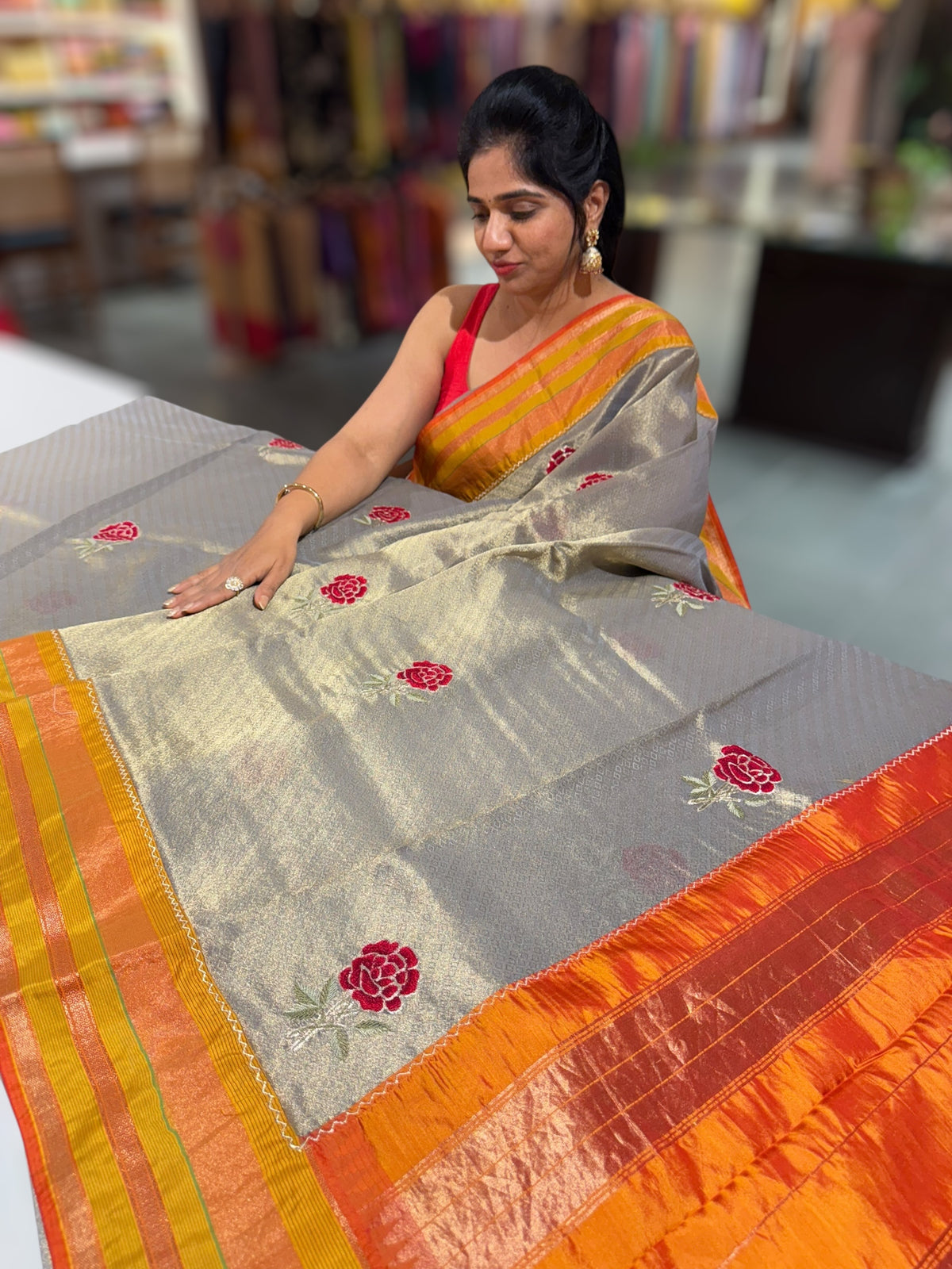 Banarasi brocade Tissue fusion Saree with embroidery