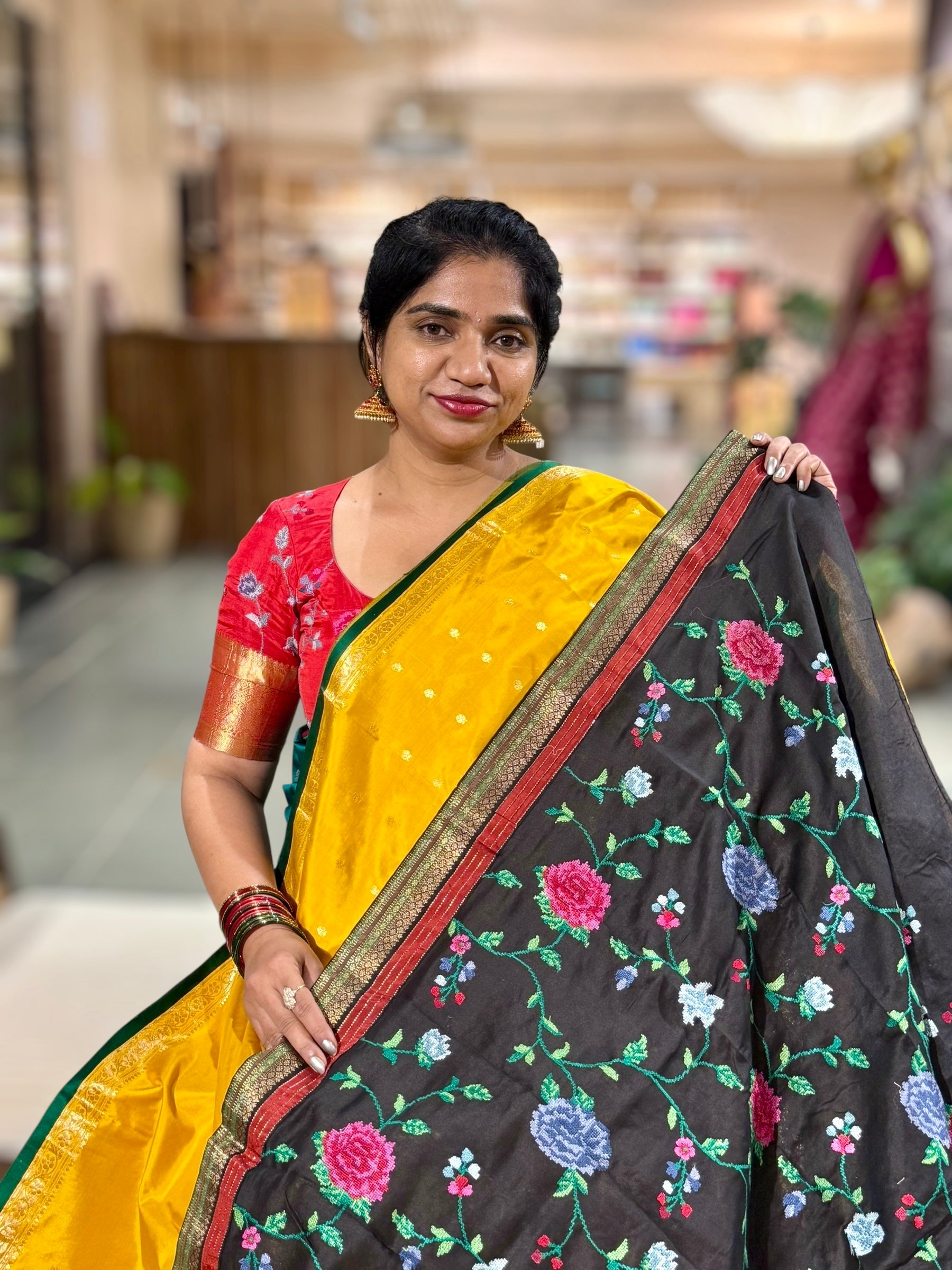 Banarasi Katan Silk Saree With Petite Point Embroidered Silk Blouse