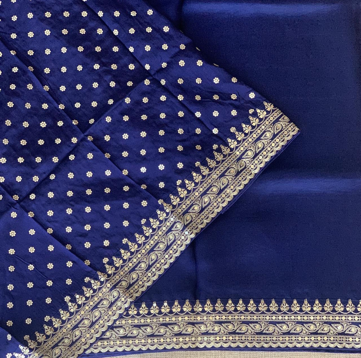 Navy Blue Pure Organza Saree with sabyasachi borders and blouse