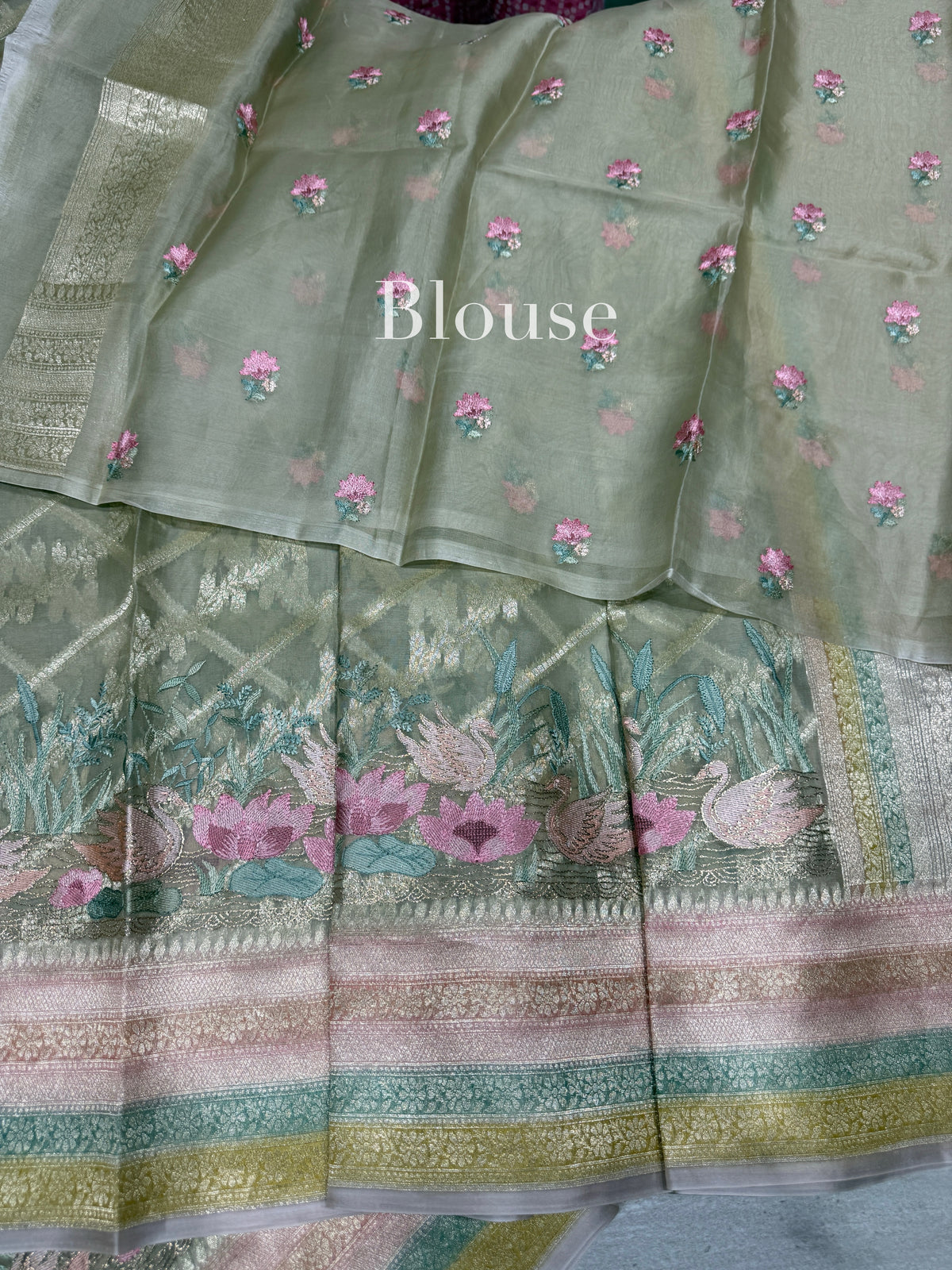 Pista Designer Kora Banarasi Saree: S62F230